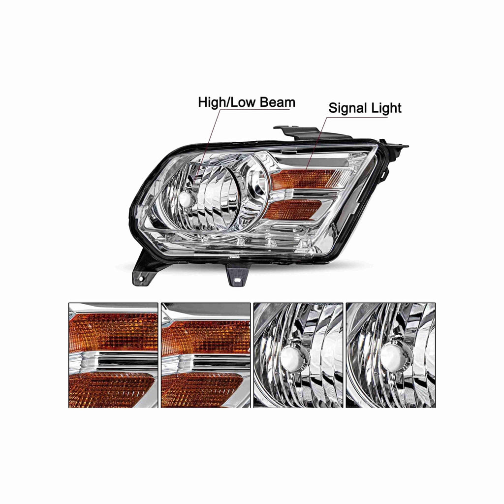 For 2010-2014 Ford Mustang Housing Chrome Headlight Amber Corner Lamp Left+Right