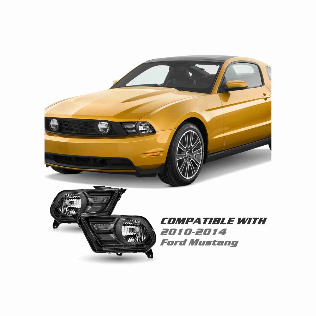 For 2010-2014 Ford Mustang Black Housing Headlight Chrome Corner Lamp Left+Right