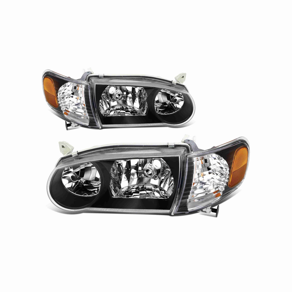 For 2001-2002 Toyota Corolla JDM Clear Lens Headlight Headlamp Housing Black+Corner Lights 4 Pc Left+Right