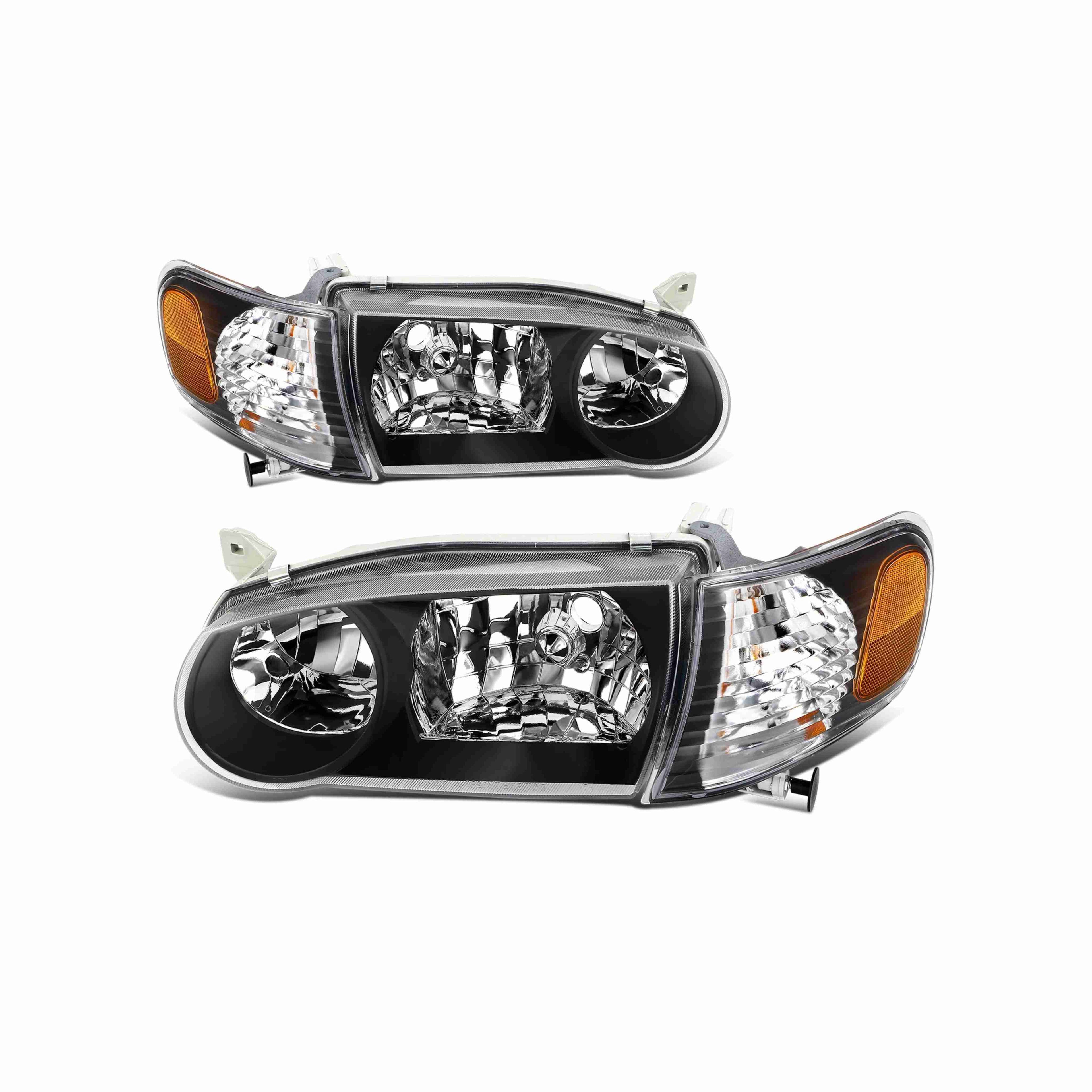 For 2001-2002 Toyota Corolla JDM Clear Lens Headlight Headlamp Housing Black+Corner Lights 4 Pc Left+Right