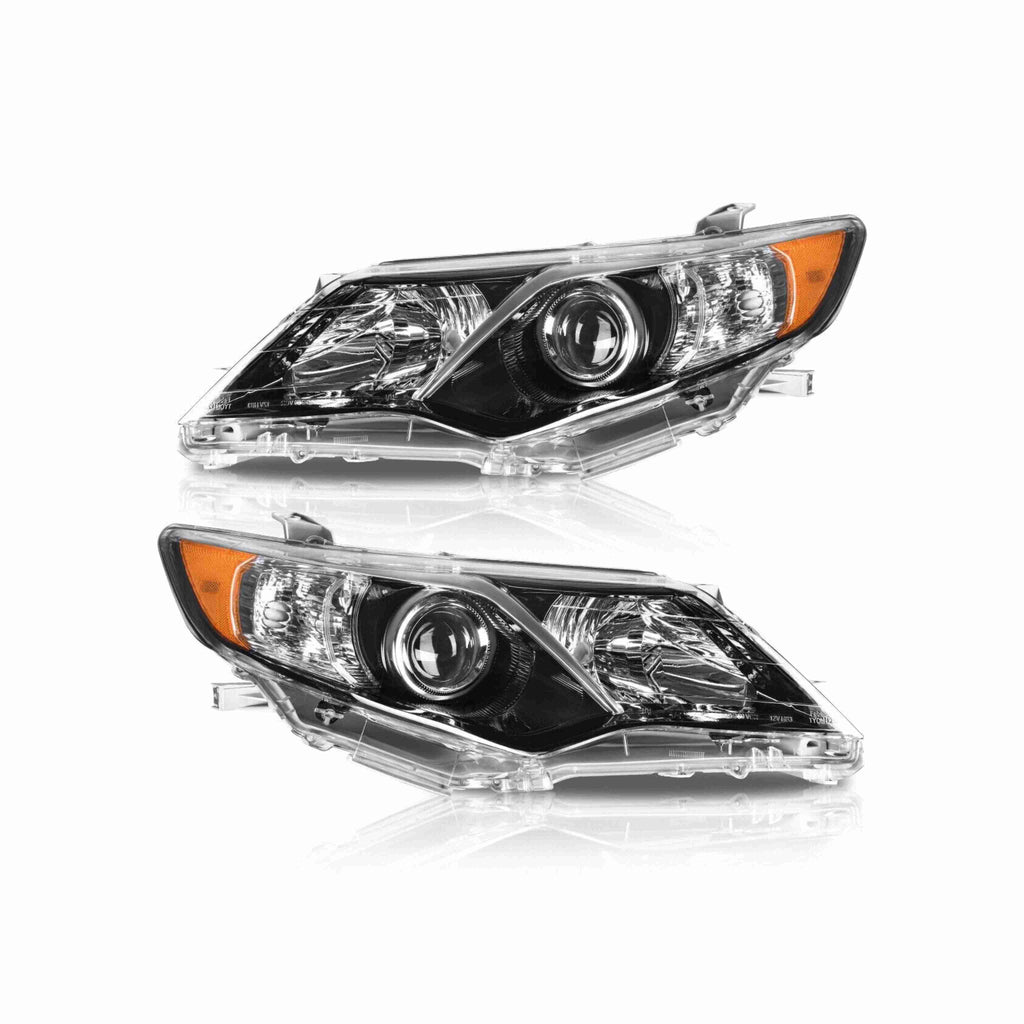 For 2012-2014 Toyota Camry Assembly Headlight Projector Housing Black Headlamp Clear Lens Left+Right