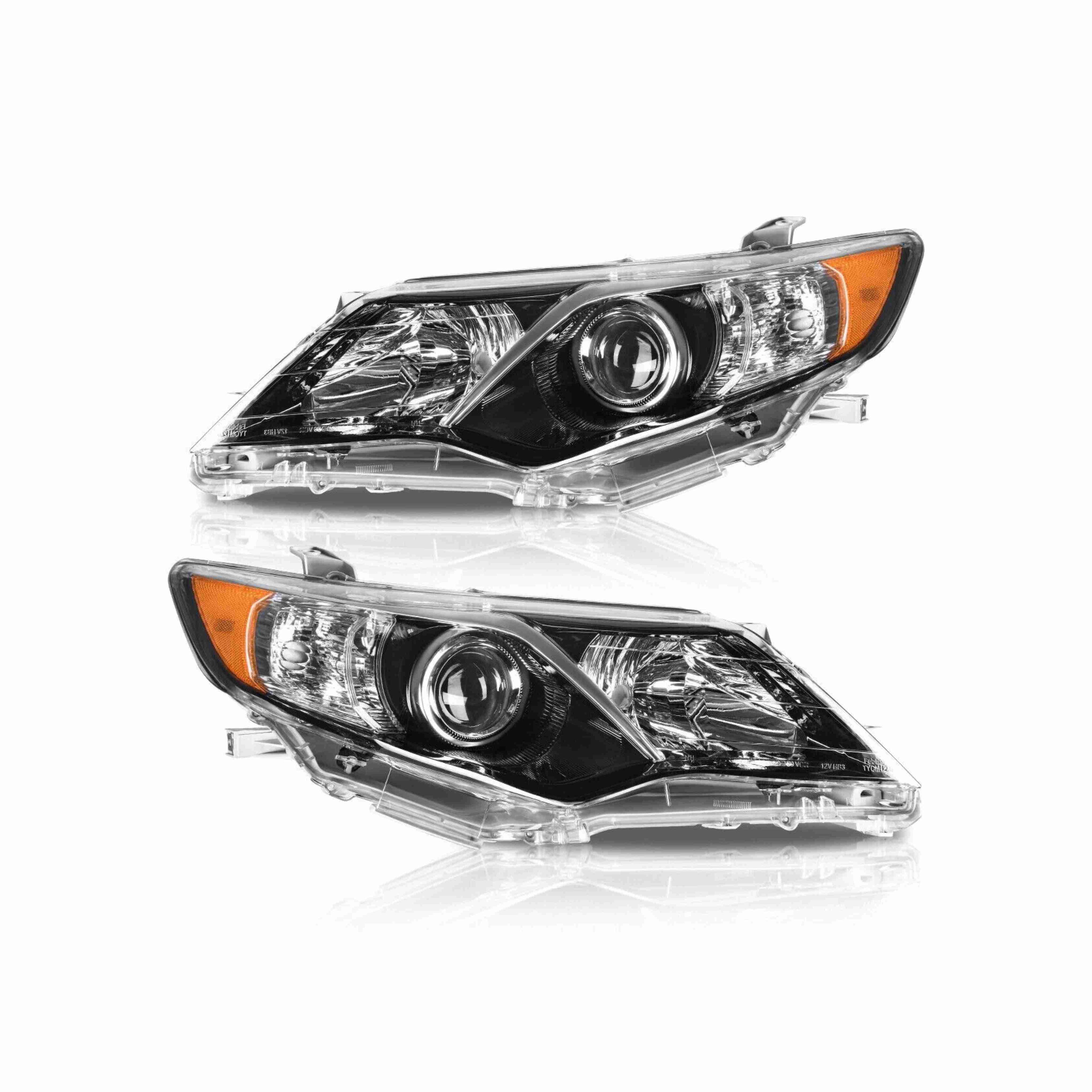 For 2012-2014 Toyota Camry Assembly Headlight Projector Housing Black Headlamp Clear Lens Left+Right