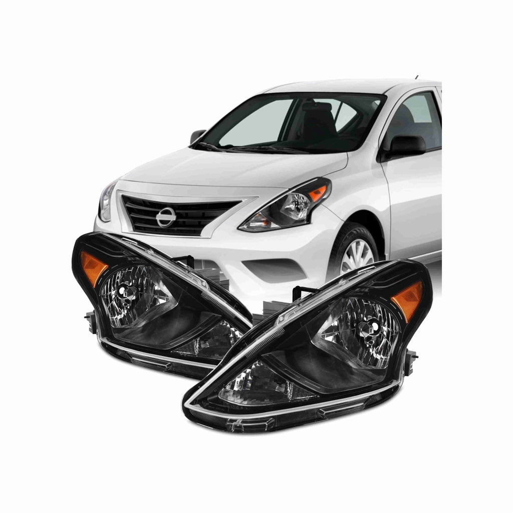 For 2015-2019 Nissan Versa Housing Black Headlamp Clear Headlight Left+Right