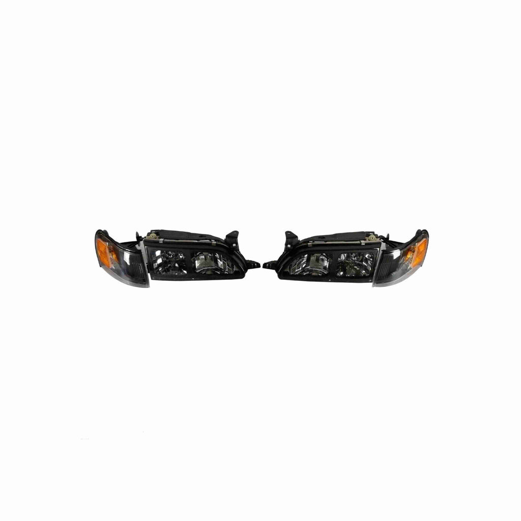 For 1993-1997 Toyota Corolla DX Clear Headlight Black Lamp+Corner Left+Right Set