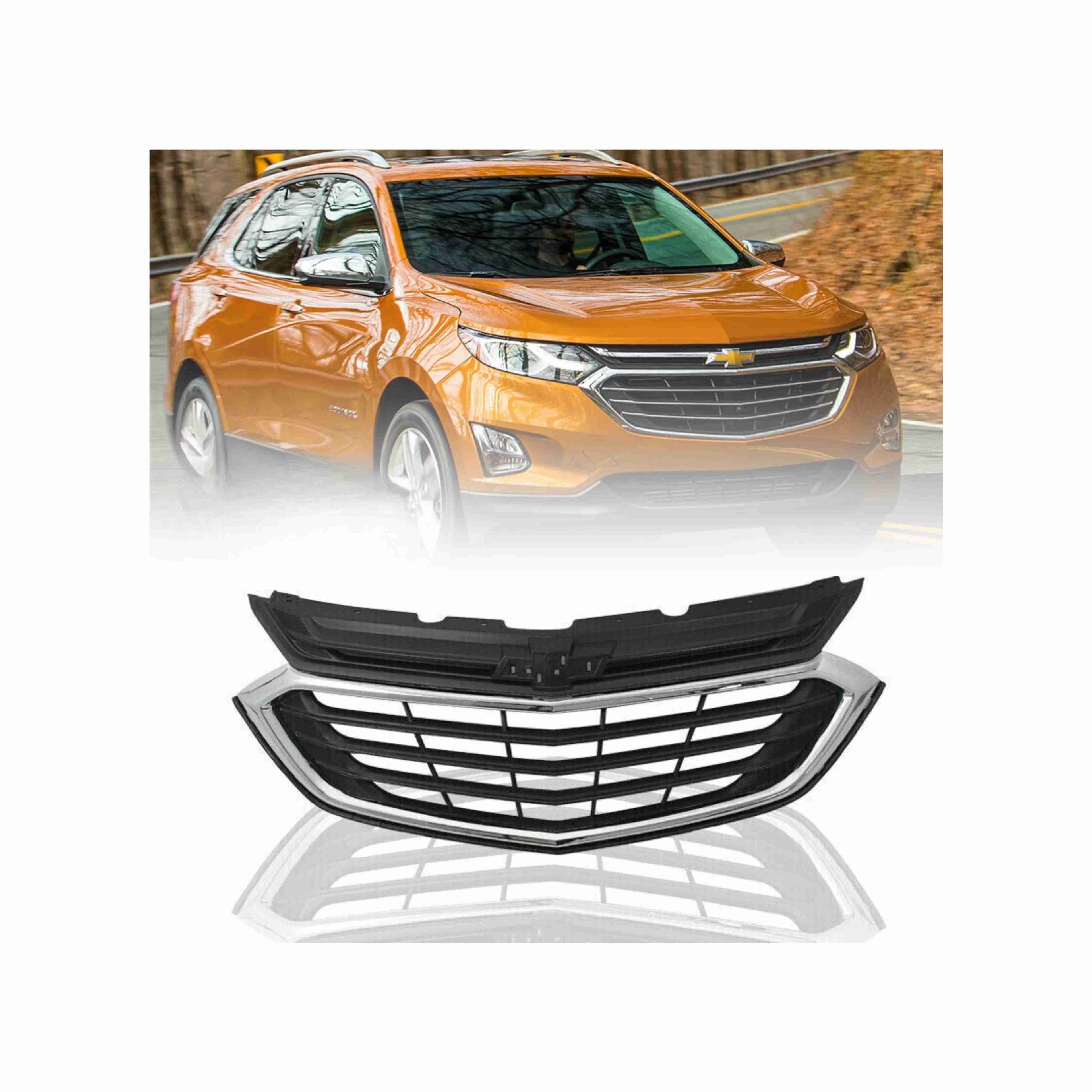 For 2018-2021 Chevrolet Equinox Front Bumper Upper Grille Black & Chrome Grill