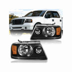 For 2004-2008 Ford F-150 06-08 Mark LT Clear Lens Assembly Headlights Black Housing Amber Corner Left+Right