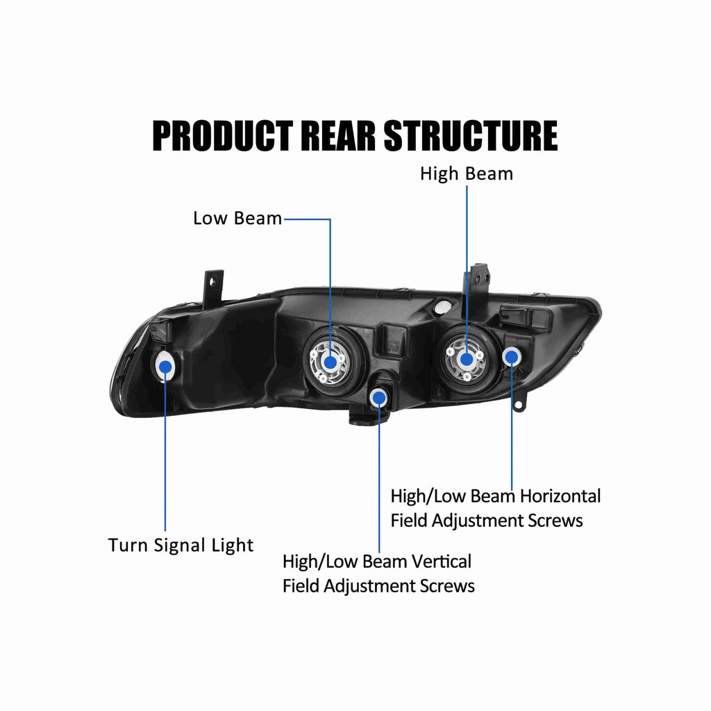 For 1998-2002 Honda Accord 4door Clear Lens Headlight Black Headlamp Left+Right
