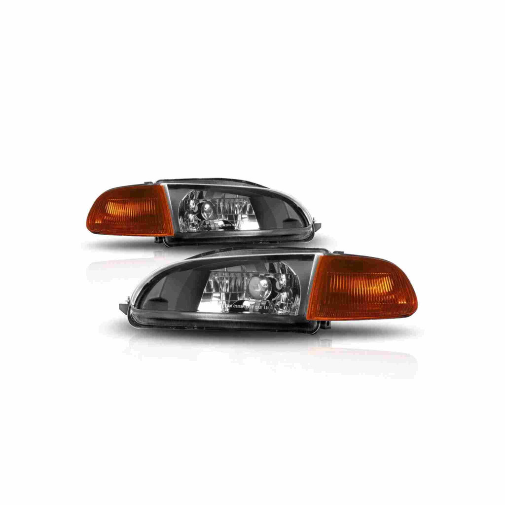 For 1992-1995 Honda Civic Housing Black Headlamp Amber Corner Headlight Left+Right