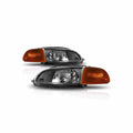 For 1992-1995 Honda Civic Housing Black Headlamp Amber Corner Headlight Left+Right