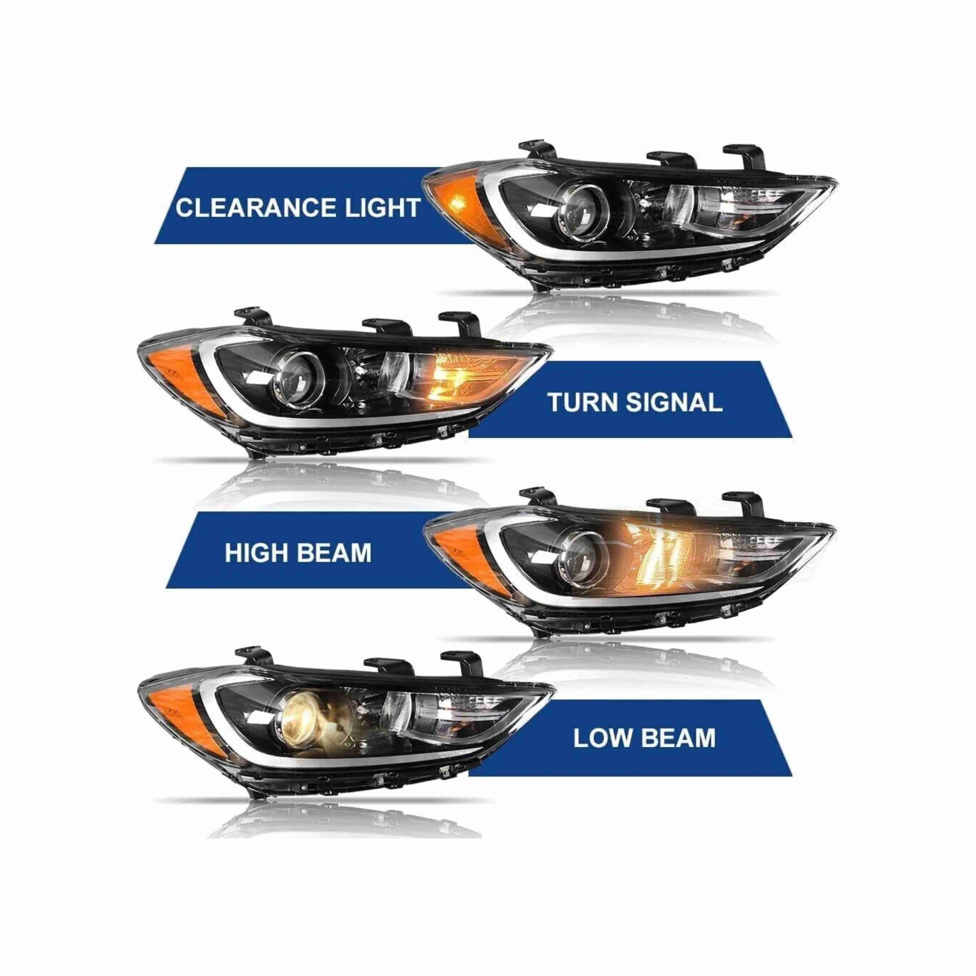 For 2017-2018 Hyundai Elantra Halogen Clear Lens Headlight HeadLamp Housing Black W/Bulb Left+Right