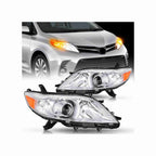 For 2011-2020 Toyota Sienna Clear Lens Headlights Housing Chrome Headlamps Pair Set Left+Right
