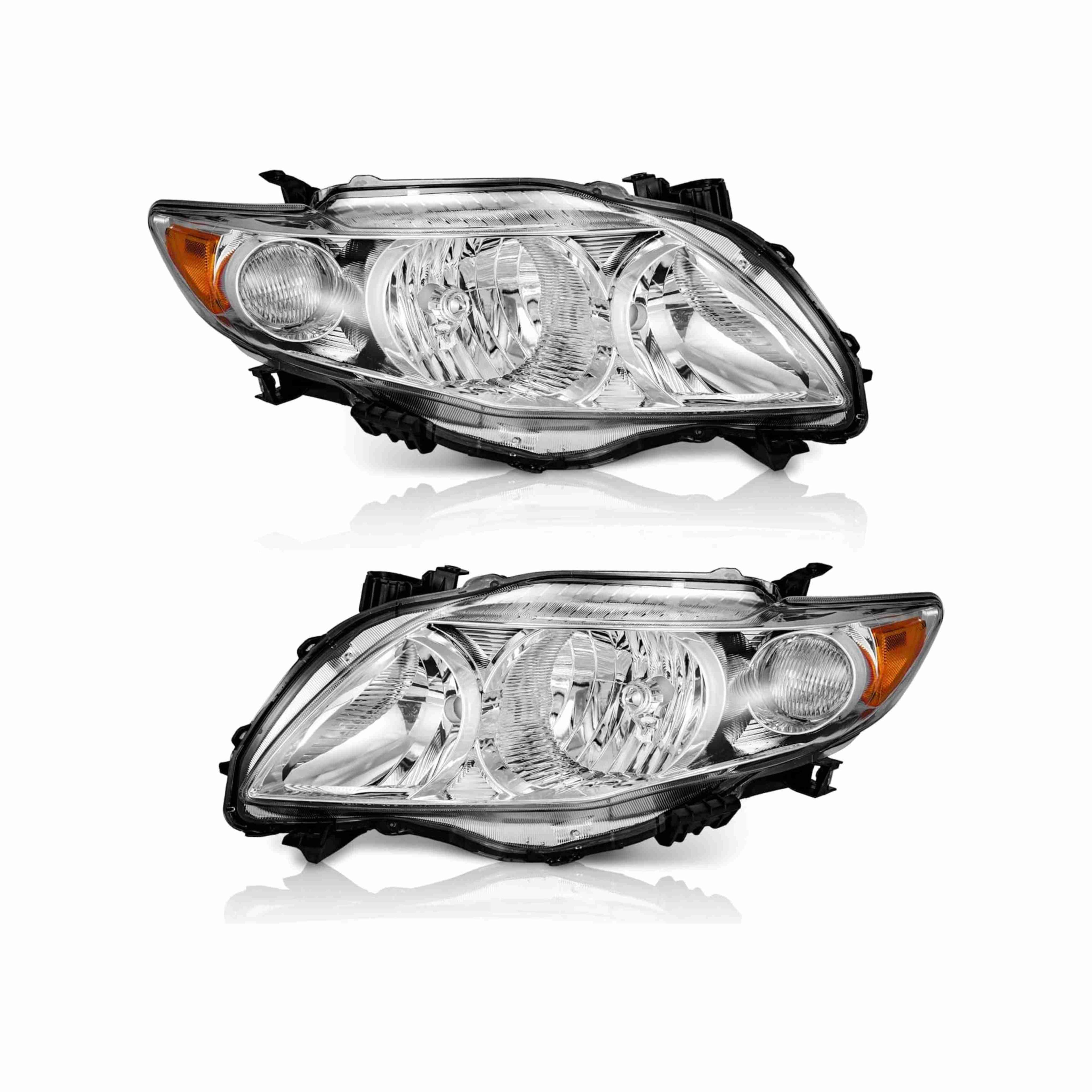 For 2009-2010 Toyota Corolla Headlights Housing Chrome Clear Lamp Left+Right Set