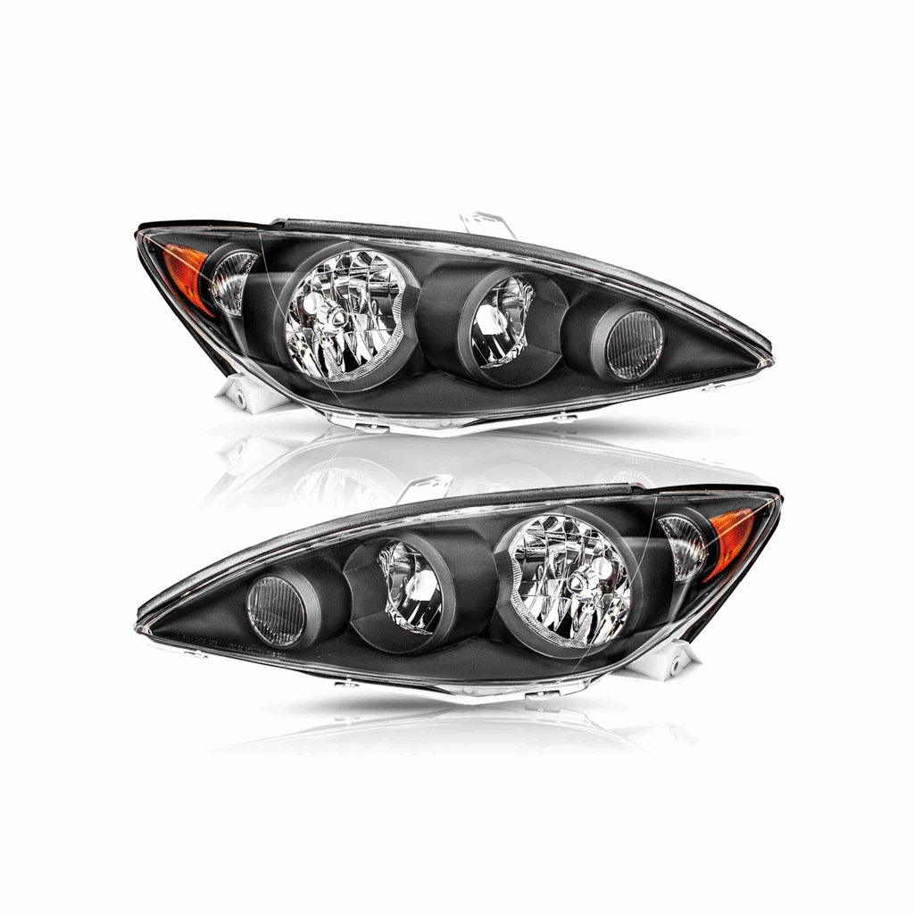 For 2005-2006 Toyota Camry Halogen Clear Lens Headlights Housing Black Headlamps Left+Right
