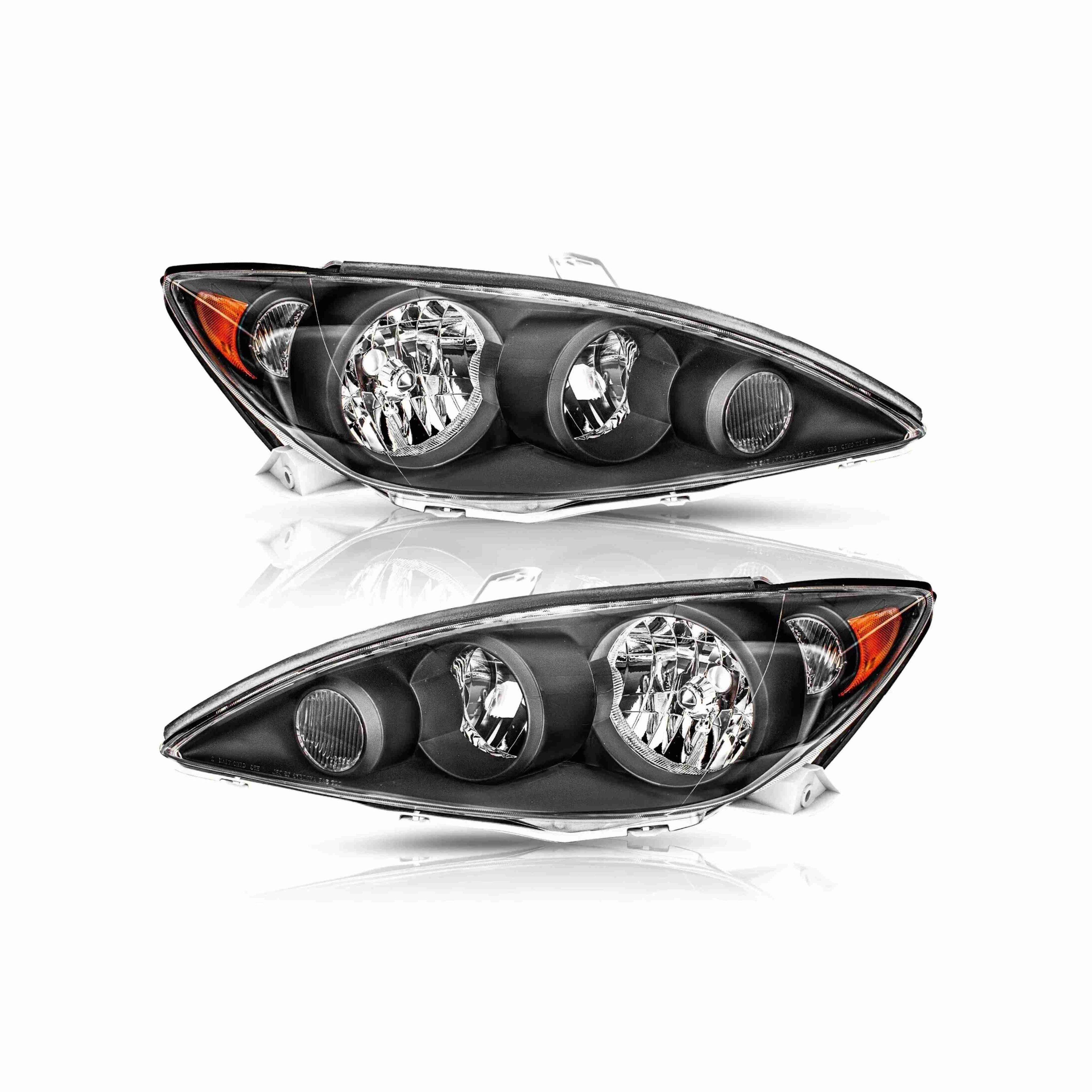 For 2005-2006 Toyota Camry Halogen Clear Lens Headlights Housing Black Headlamps Left+Right