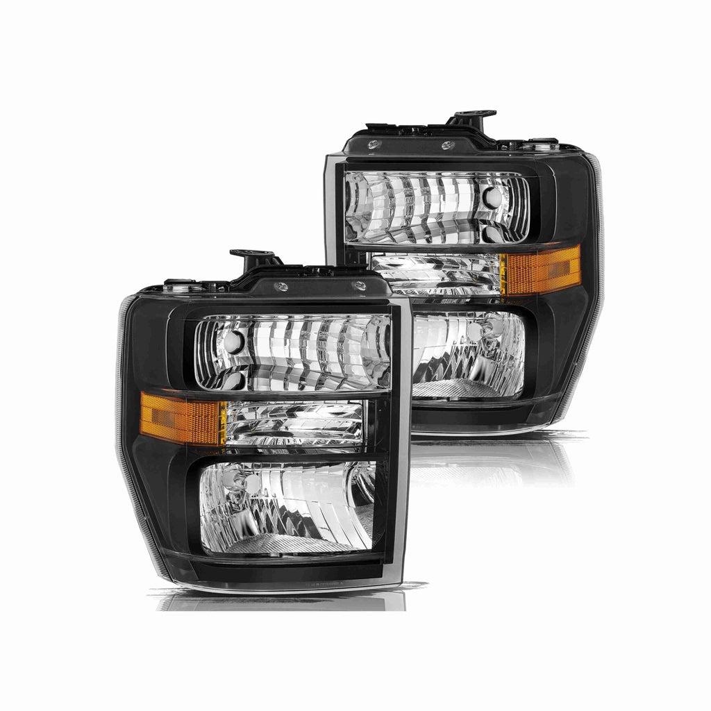For 2008-2019 Ford E-350 Super Duty 08-14 E-150 Headlight Lamp Black Left+Right