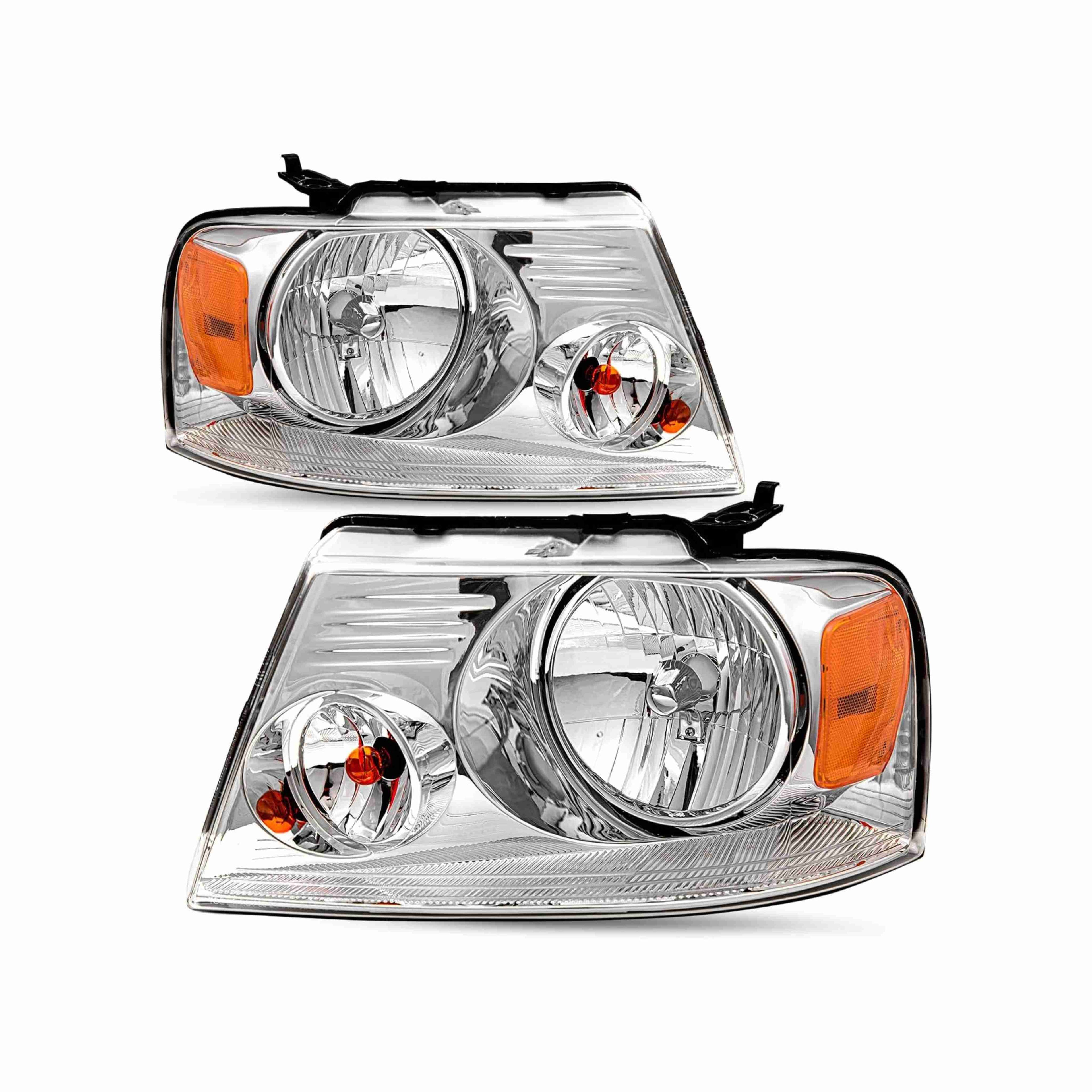 For 04-08 Ford F-150 Lincoln 06-08 Mark LT Headlight HeadLamps Chrome Left+Right