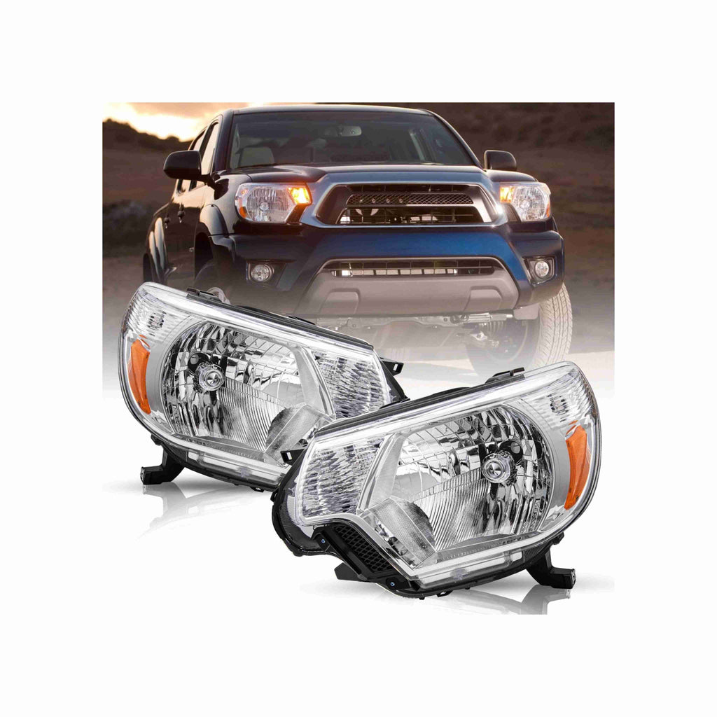 For 2012-2015 Toyota Tacoma Chrome Housing Headlights Headlamps Clear Lens Left+Right Set