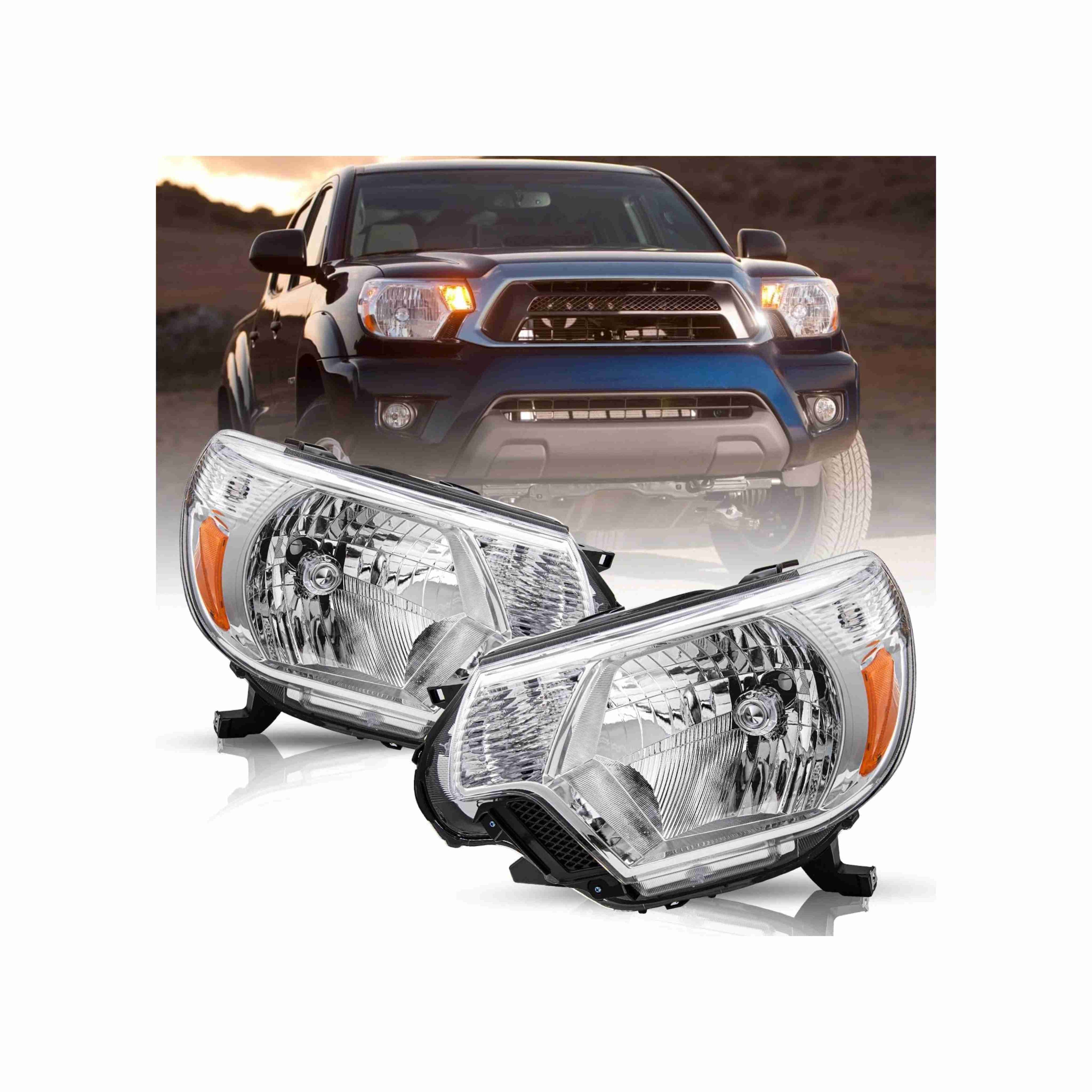 For 2012-2015 Toyota Tacoma Chrome Housing Headlights Headlamps Clear Lens Left+Right Set