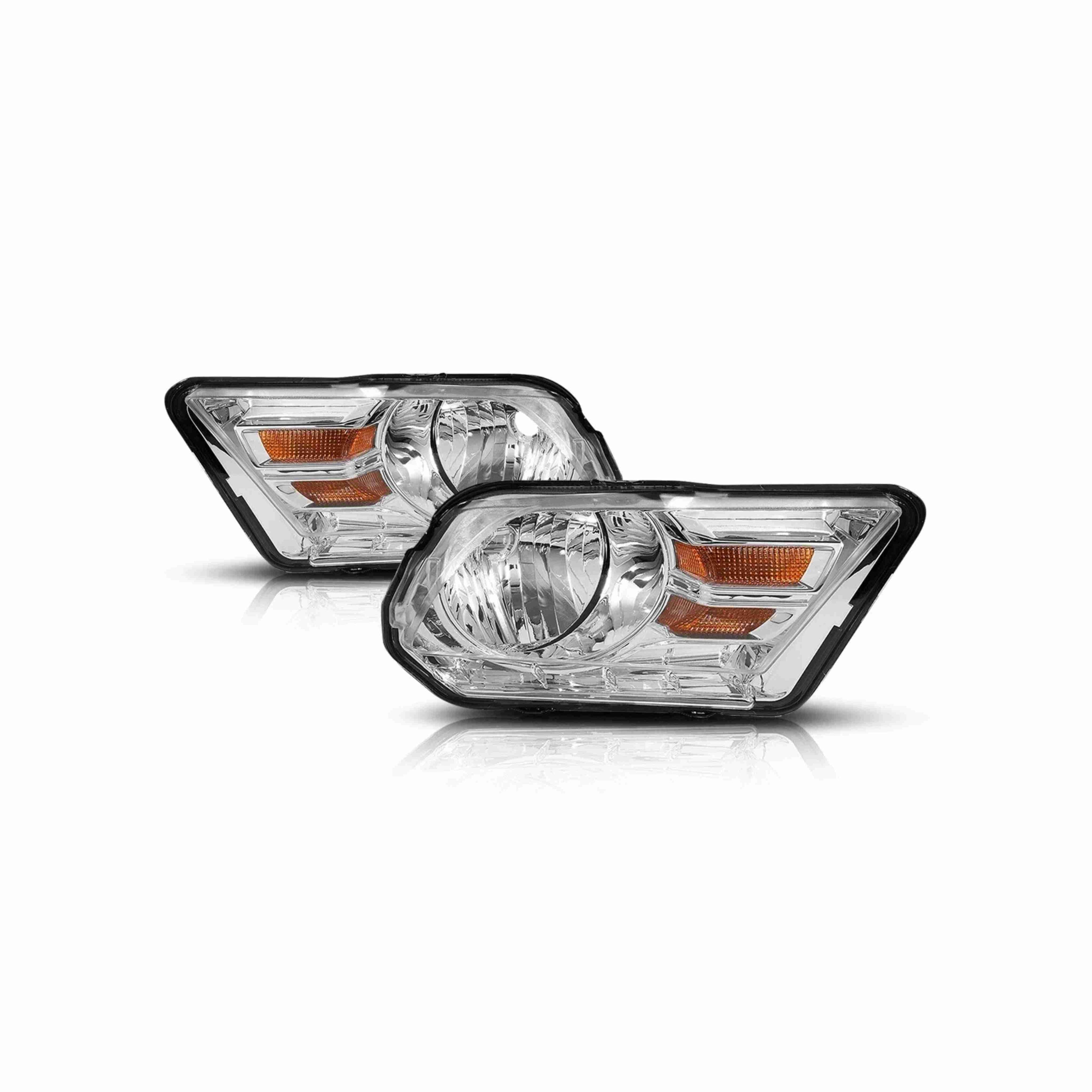 For 2010-2014 Ford Mustang Housing Chrome Headlight Amber Corner Lamp Left+Right