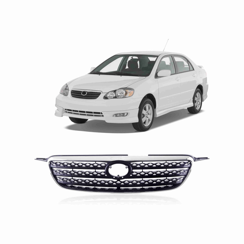 For 2005-2008 Toyota Corolla Chrome Shell With Dark Gray Front Bumper Grille Insert Assembly