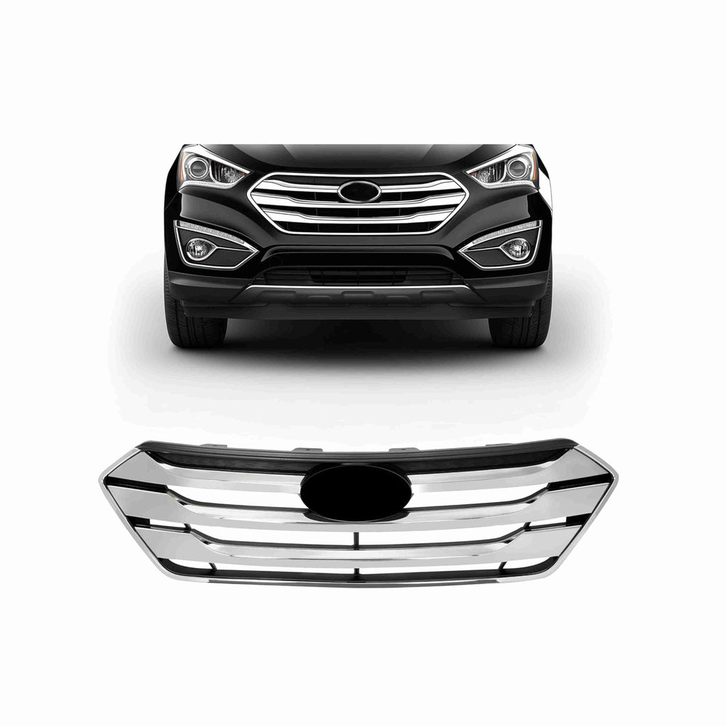For 2013-2016 Hyundai Santa Fe Sport Style Front Upper Grille Black+Chrome Grill