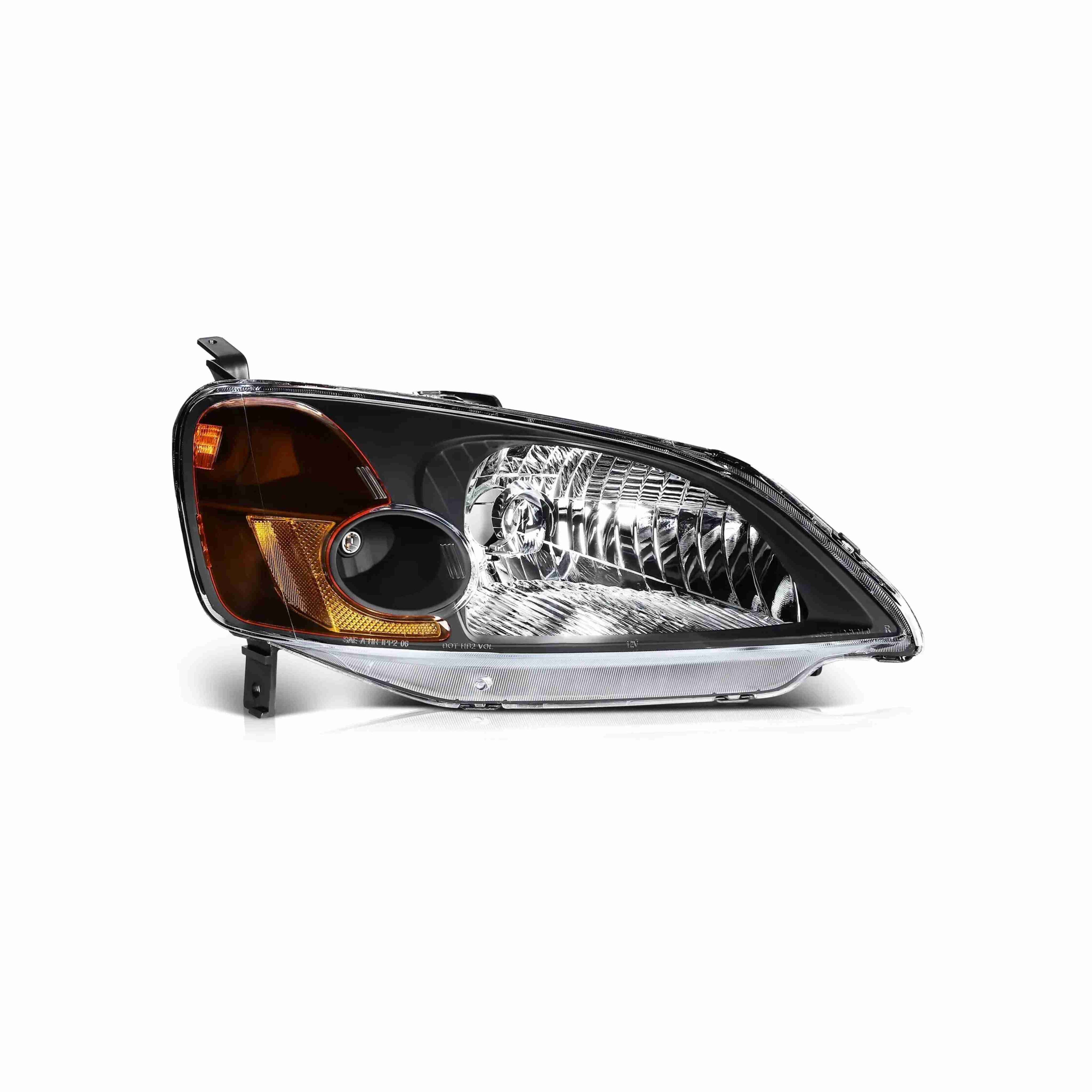 For 2001-2003 Honda Civic 2 Dr Coupe 4 Dr Sedan Clear Lens Headlights Assembly Black Housing Lamps Left+Right