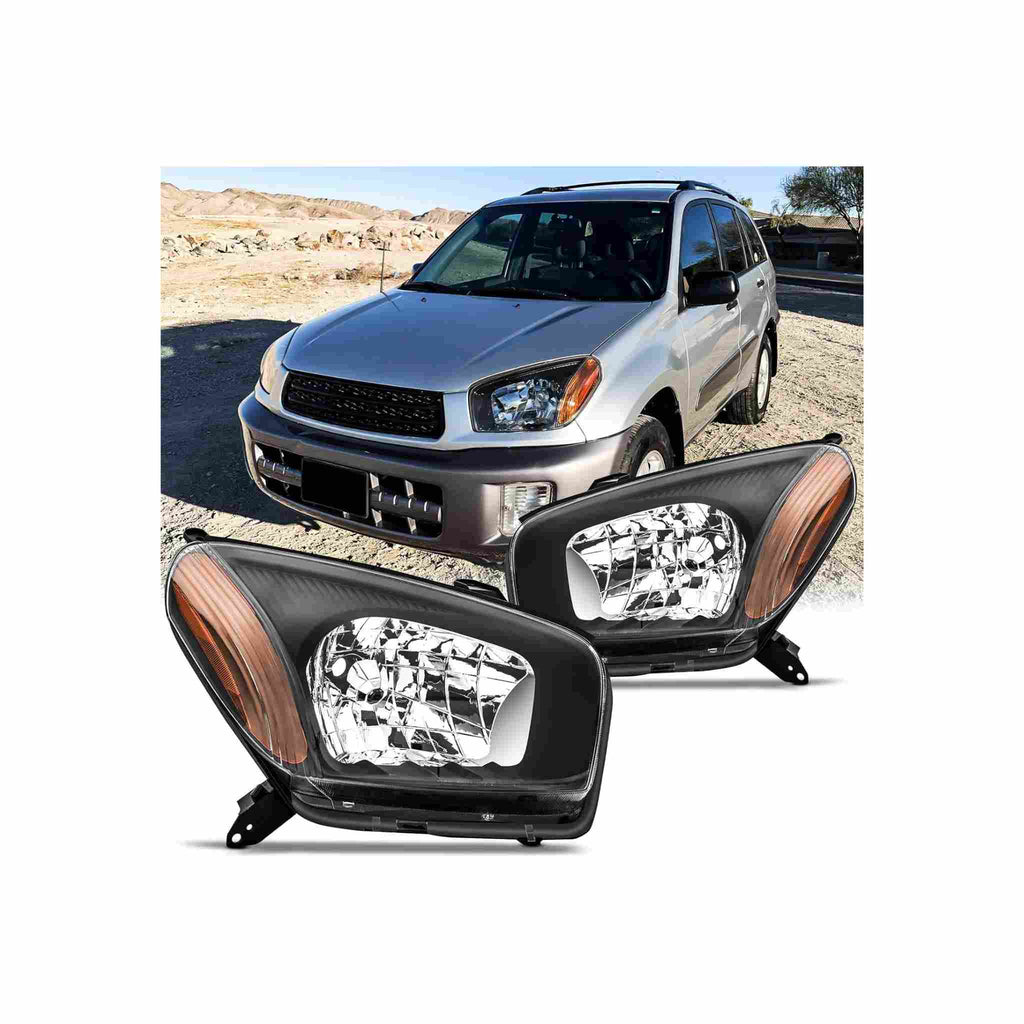 For 2001-2003 Toyota RAV4 Sport Clear Headlights Black Headlamps Set Left+Right