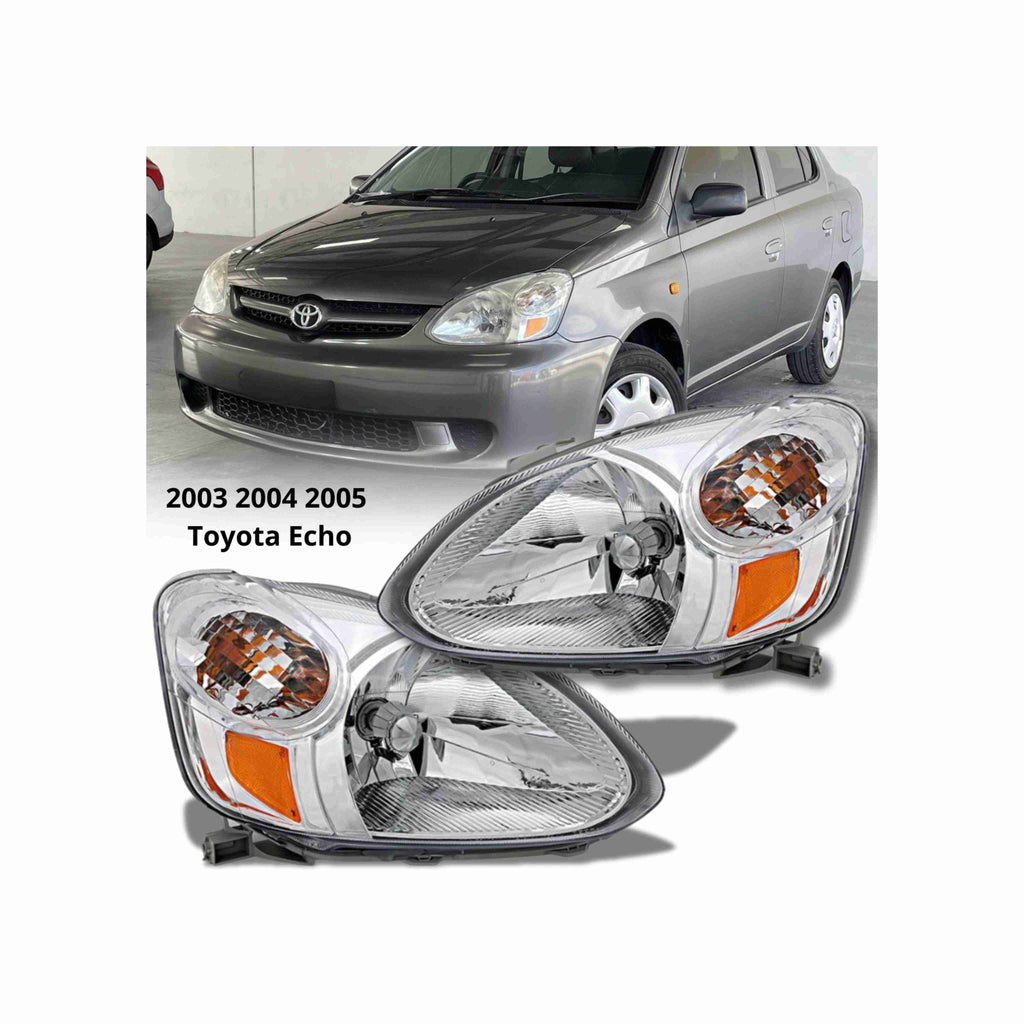 For 2003-2005 Toyota Echo Clear Assembly Headlights Headlamps Chrome Left+Right