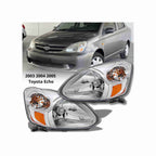 For 2003-2005 Toyota Echo Clear Assembly Headlights Headlamps Chrome Left+Right