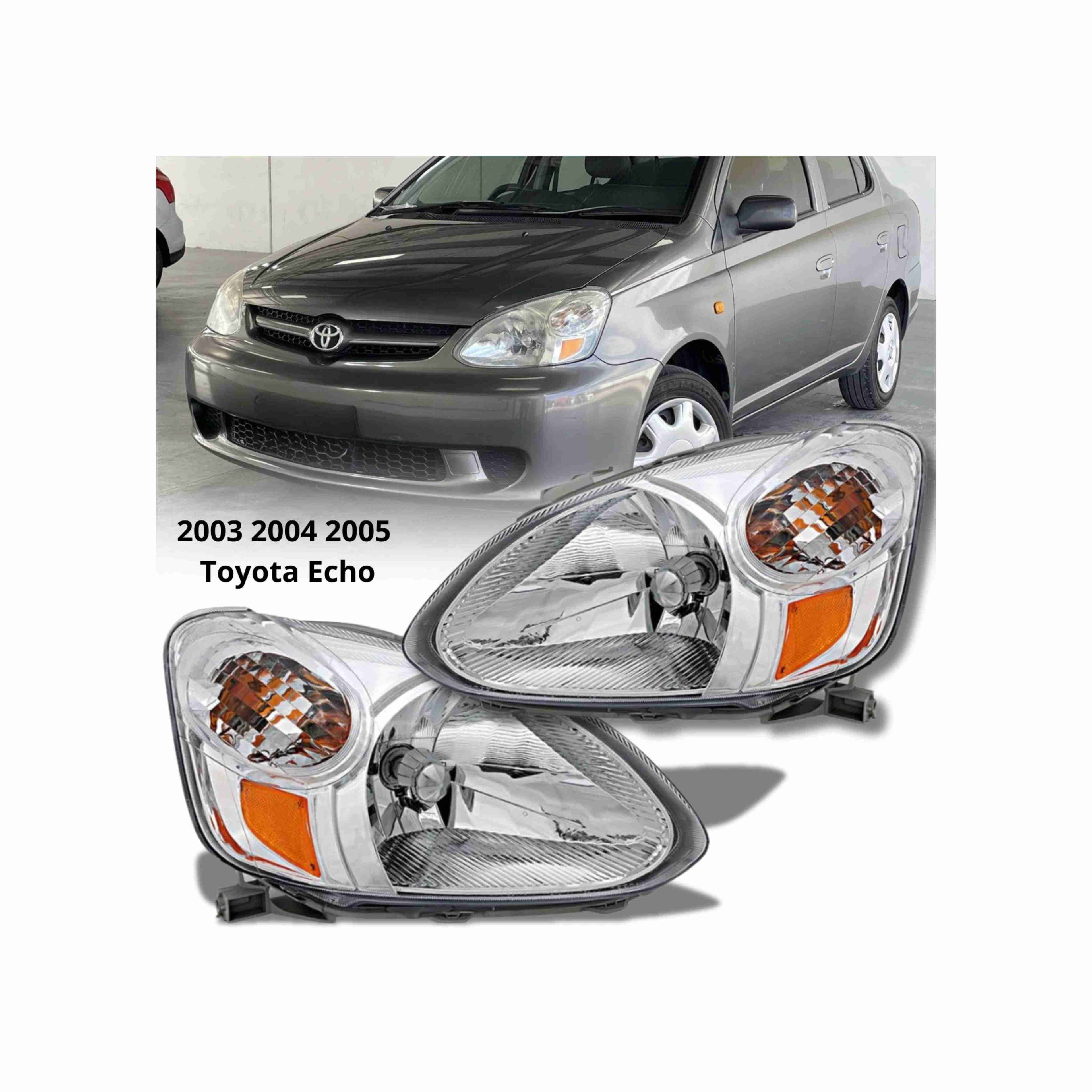 For 2003-2005 Toyota Echo Clear Assembly Headlights Headlamps Chrome Left+Right
