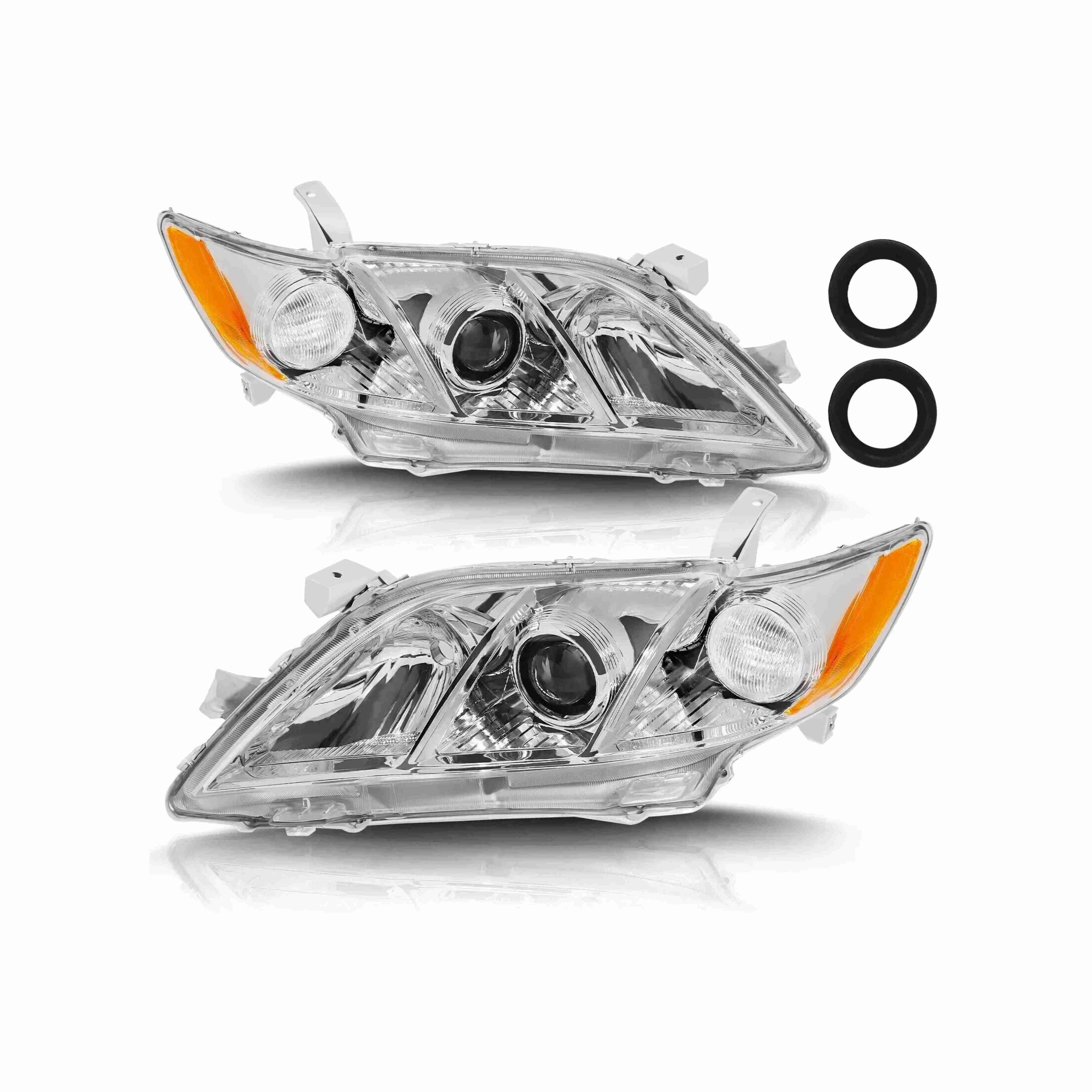 For 2007-2009 Toyota Camry Projector Headlight Chrome Clear Lamp Right+Left