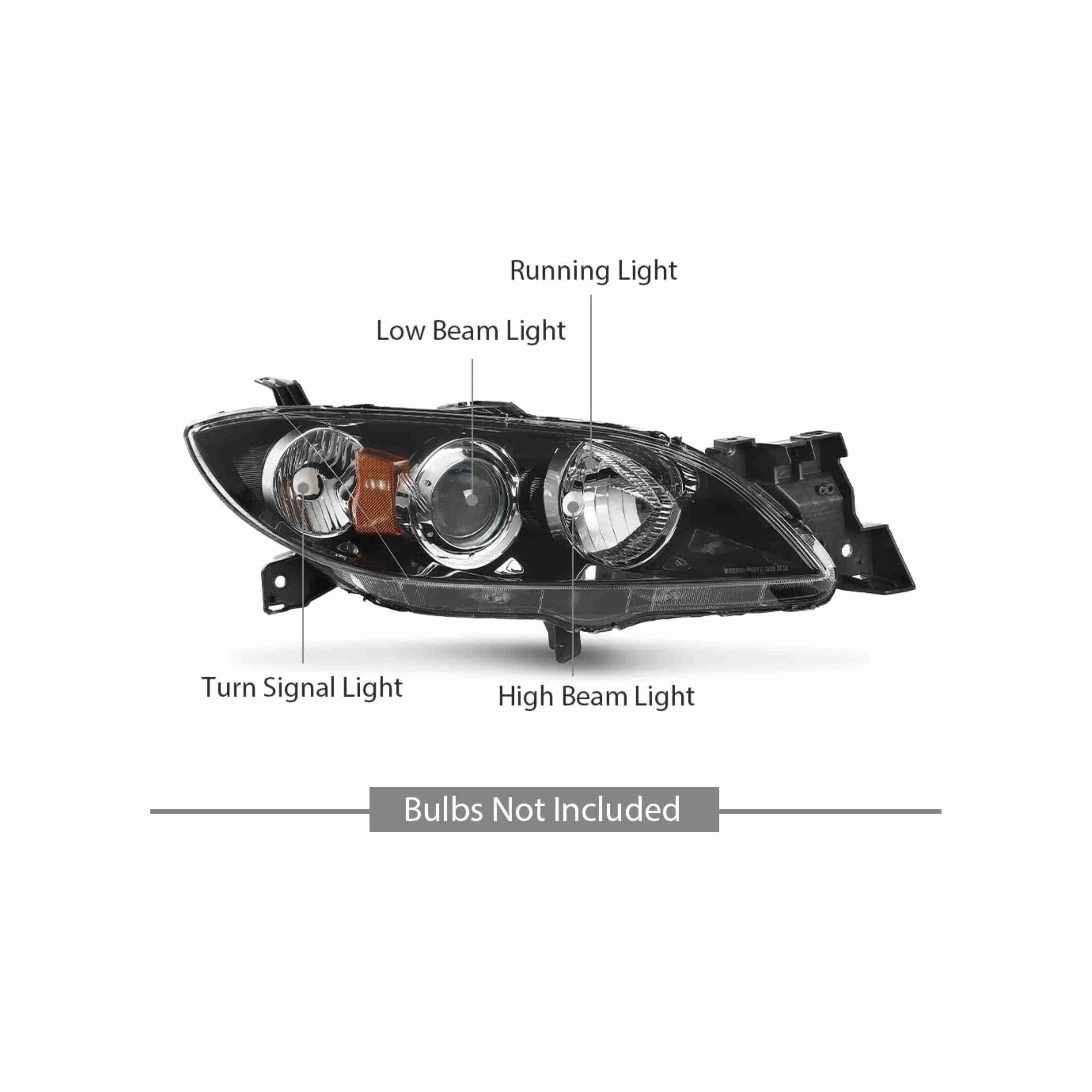 For 2004-2009 Mazda 3 Sedan Headlight Headlamps Housing Black Clear Left+Right