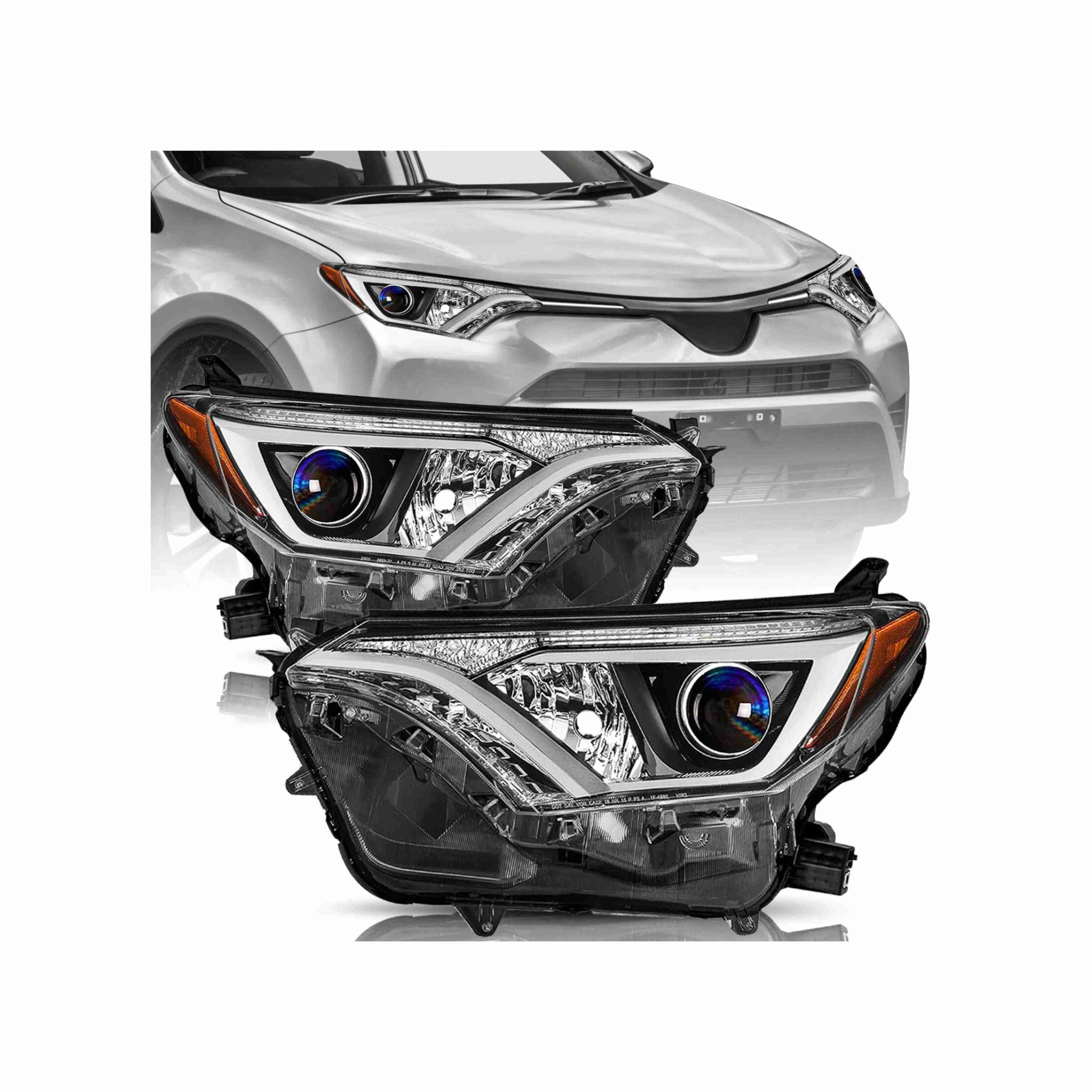 For 2016-2018 Toyota RAV4 Headlights Black Headlamp Assembly Halogen Left+Right