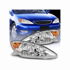 For 2002-2004 Toyota Camry Clear Lens Headlight Assembly Chrome Housing Headlamp Left+Right