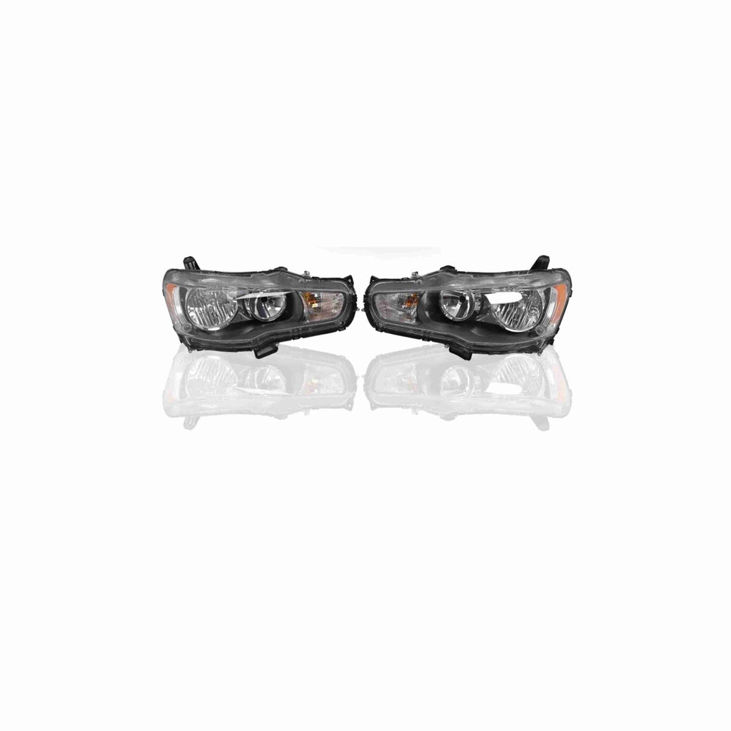 For 2008-2017 Mitsubishi Lancer EVO Headlights Lamps Black Halogen Left+Right