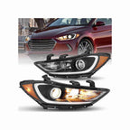For 2017-2018 Hyundai Elantra Halogen Clear Lens Headlight HeadLamp Housing Black W/Bulb Left+Right