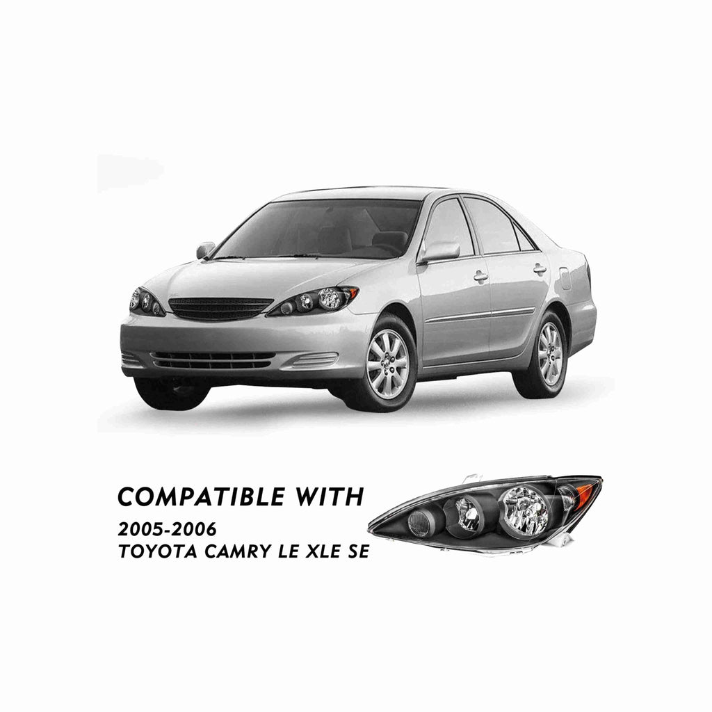 For 2005-2006 Toyota Camry Halogen Clear Lens Headlights Housing Black Headlamps Left+Right