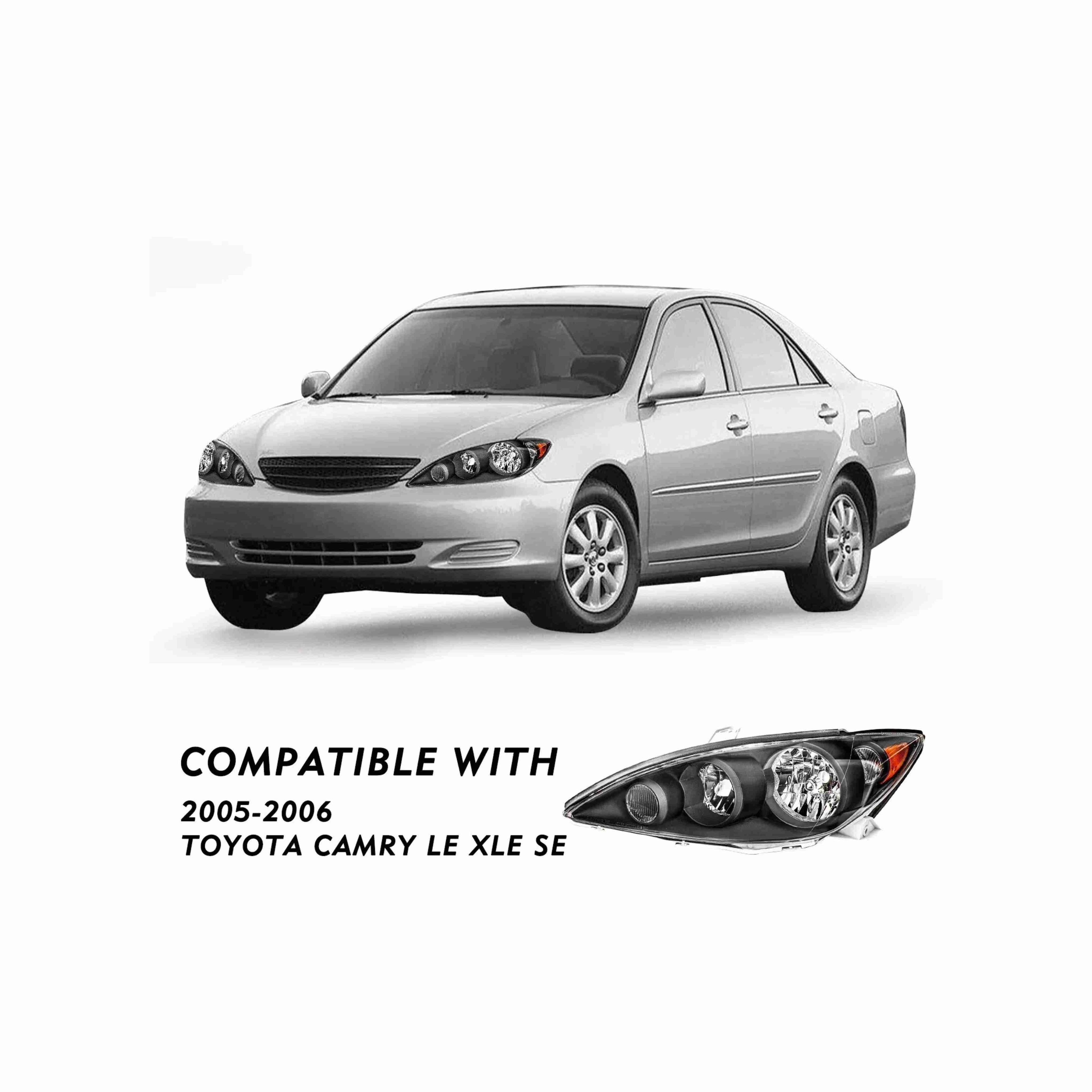 For 2005-2006 Toyota Camry Halogen Clear Lens Headlights Housing Black Headlamps Left+Right
