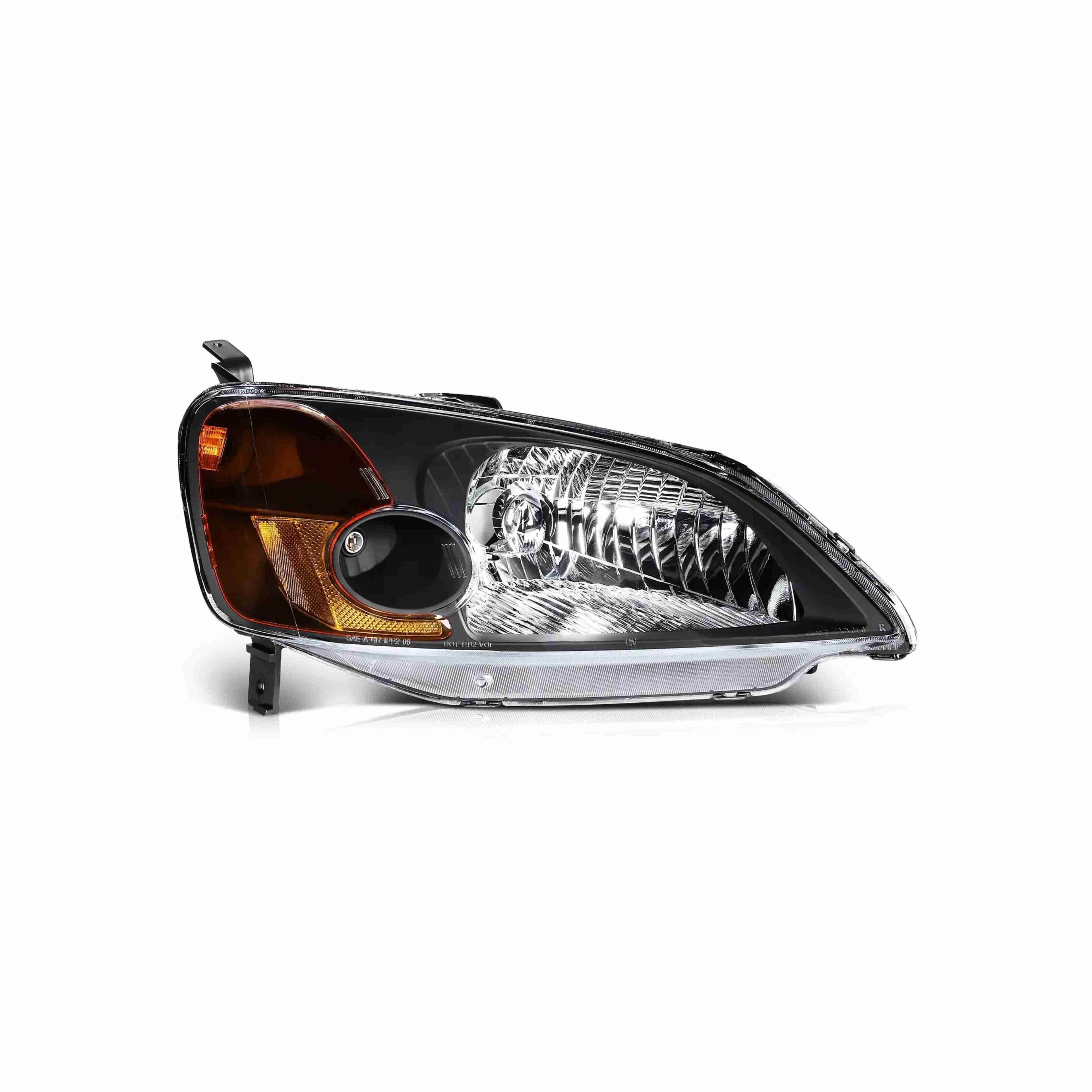 For 2001-2003 Honda Civic 2 Dr Coupe 4 Dr Sedan Clear Lens Headlights Assembly Black Housing Lamps Left+Right