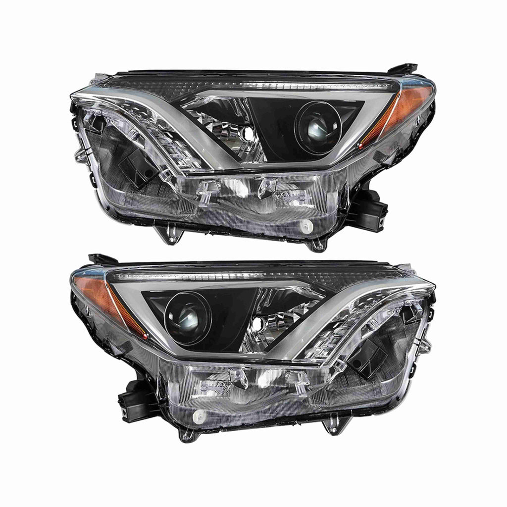 For 2016-2018 Toyota RAV4 Headlights Black Headlamp Assembly Halogen Left+Right