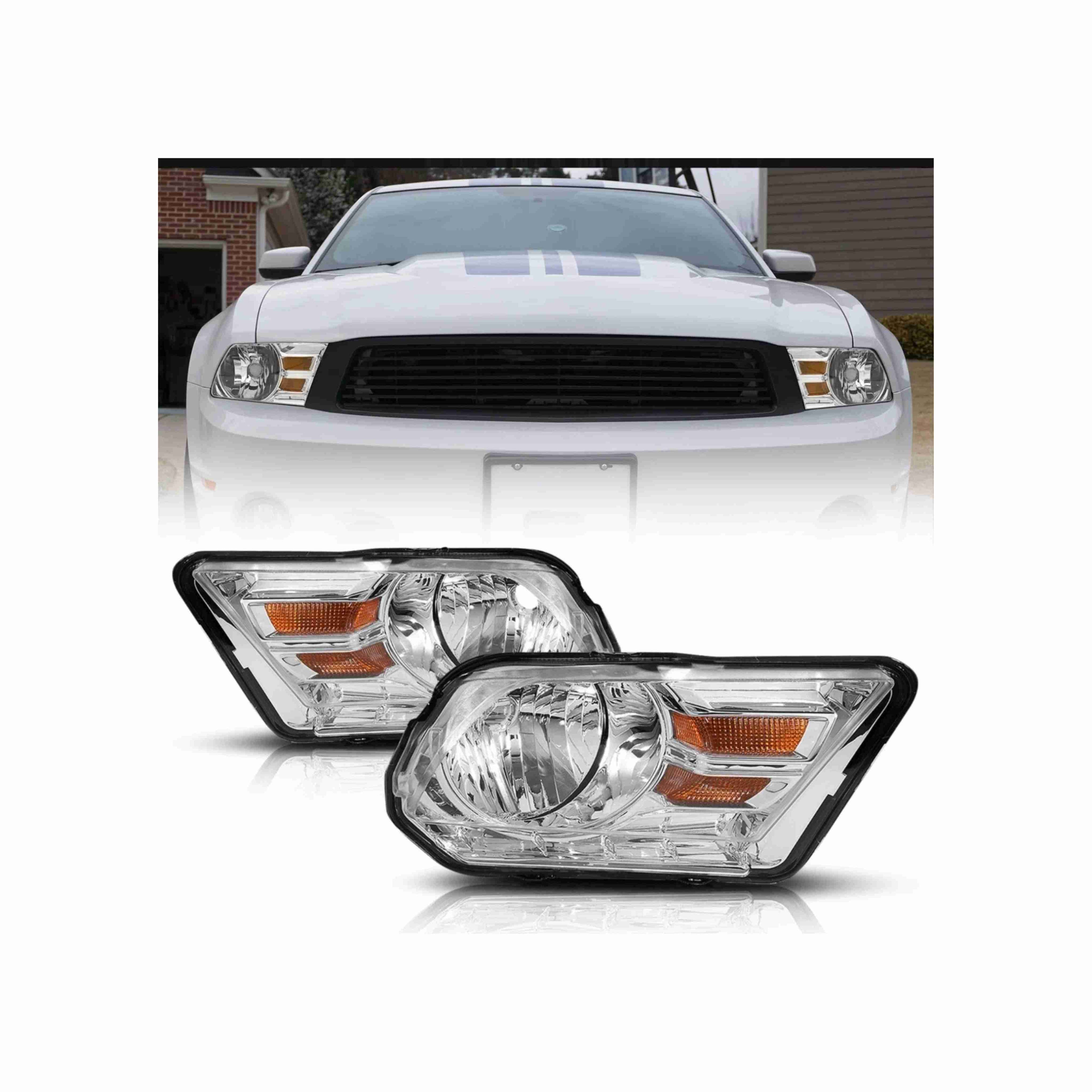 For 2010-2014 Ford Mustang Housing Chrome Headlight Amber Corner Lamp Left+Right