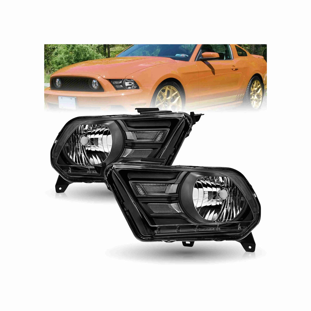 For 2010-2014 Ford Mustang Black Housing Headlight Chrome Corner Lamp Left+Right