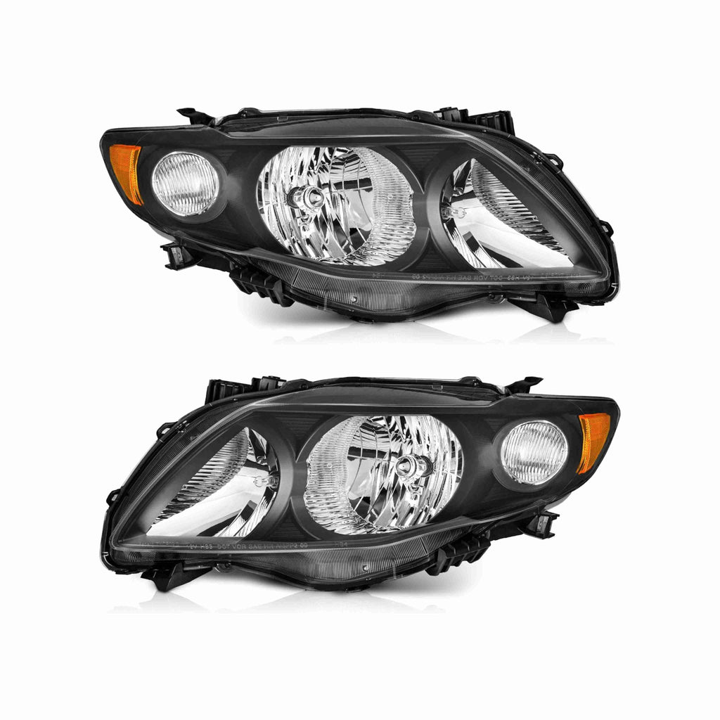For 2009-2010 Toyota Corolla Clear Lens Headlights HeadLamps Housing Black Left+Right