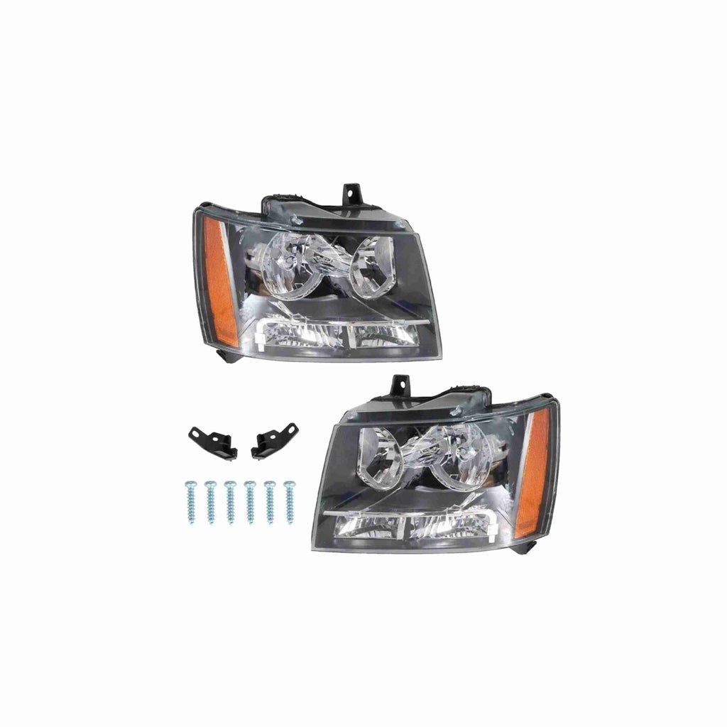 For 2007-2014 Chevrolet Tahoe Suburban Avalanche Black Headlamps Clear Lens Headlights Left+Right