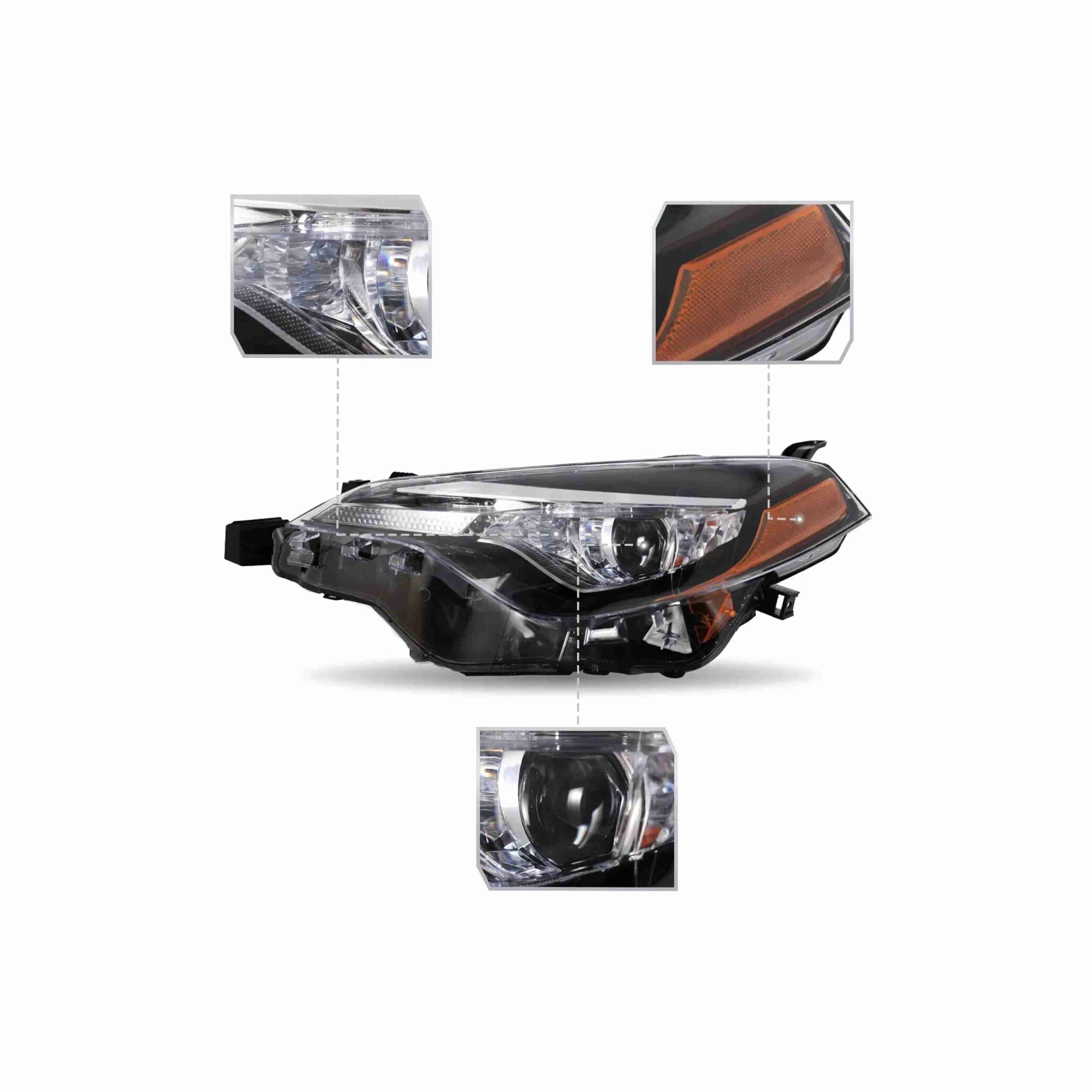 For 2017-2019 Toyota Corolla LE L CE Headlight Halogen Lamp Black Set Left+Right