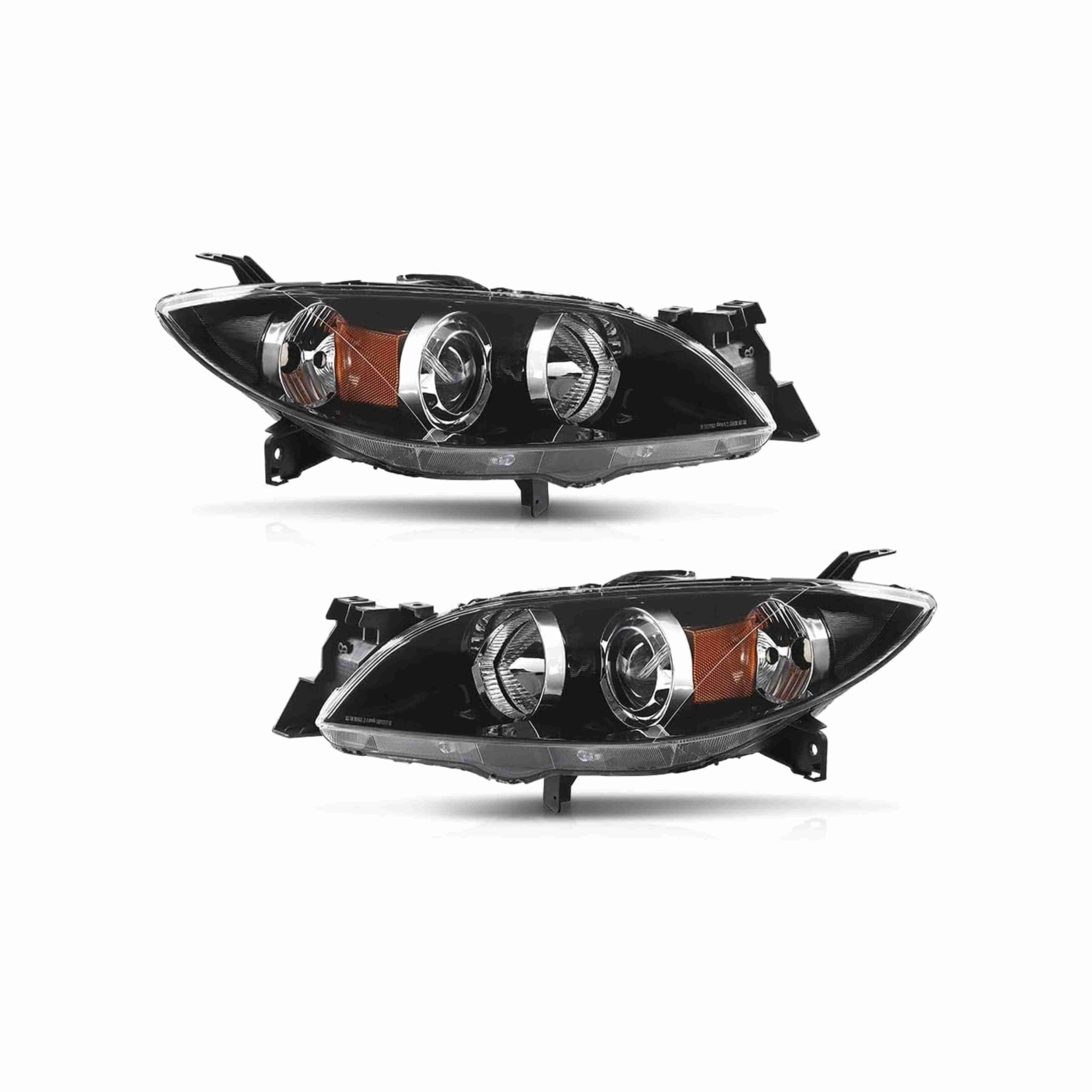 For 2004-2009 Mazda 3 Sedan Headlight Headlamps Housing Black Clear Left+Right