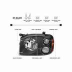For 2001-2004 Nissan Frontier XE Assembly Headlights Headlamp Black RH+LH Pair