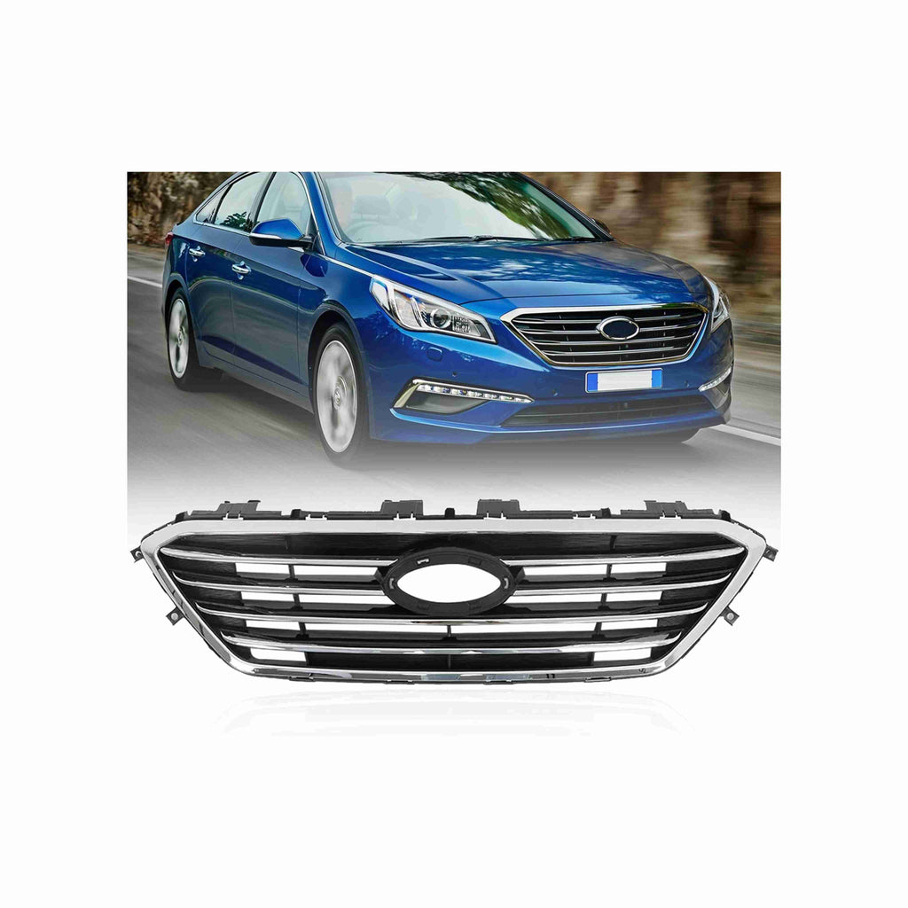 For 2015-2017 Hyundai Sonata Front Bumper Upper Grille Black Chrome Trim Grill