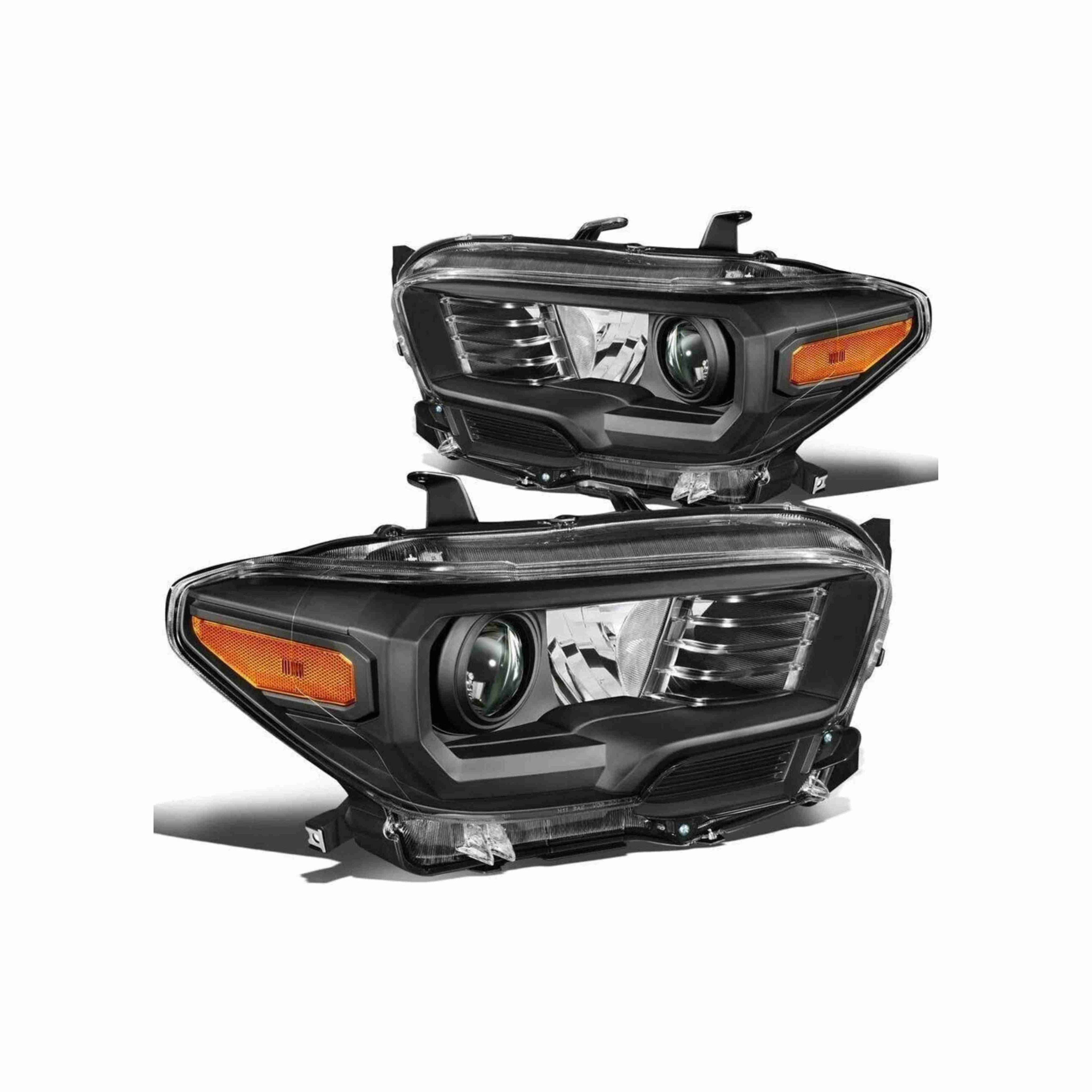 For 16-21 Toyota Tacoma Black Projector Headlight Lamp DRL W/O LED Left+Right