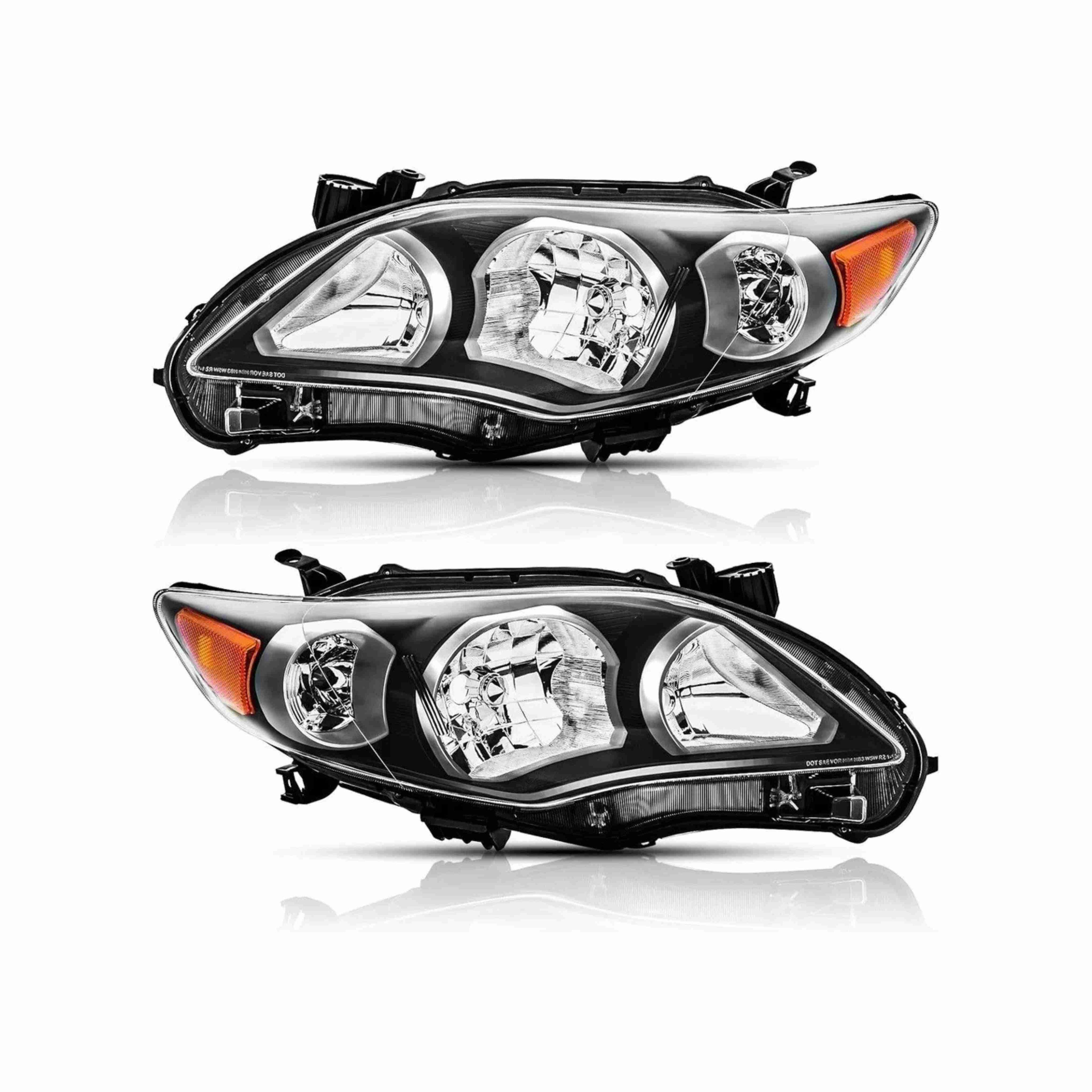 For 2011-2013 Toyota Corolla Black Housing Headlamp Clear Headlight Left+Right